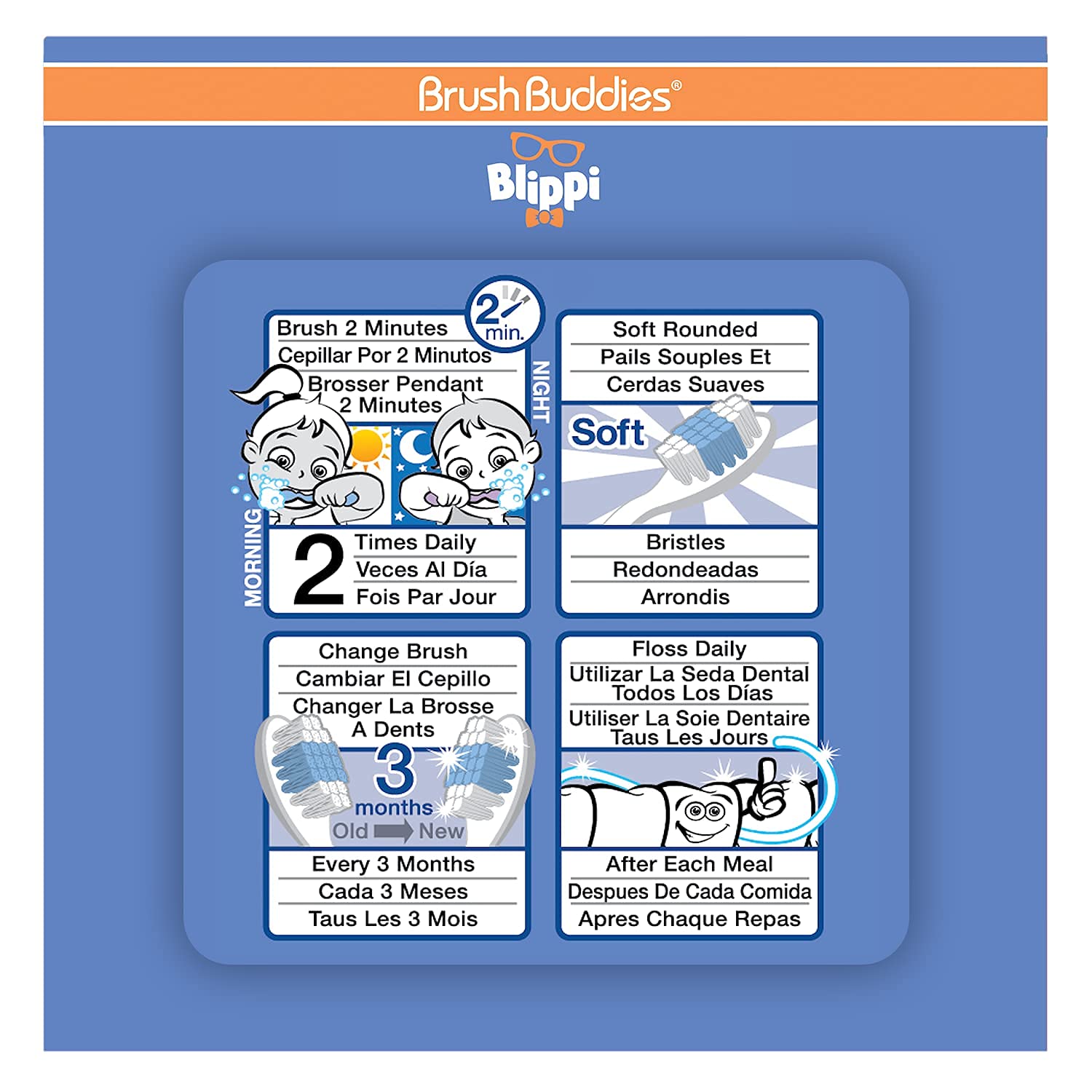 Blippi Kids Toothbrush Set - 3 Pack Manual Toothbrushes for Toddlers Ages 2-4 | Travel Toothbrush Kit with Protective Cover & Cup | Fun Dental Care for Toddlers at Home or On The Go
