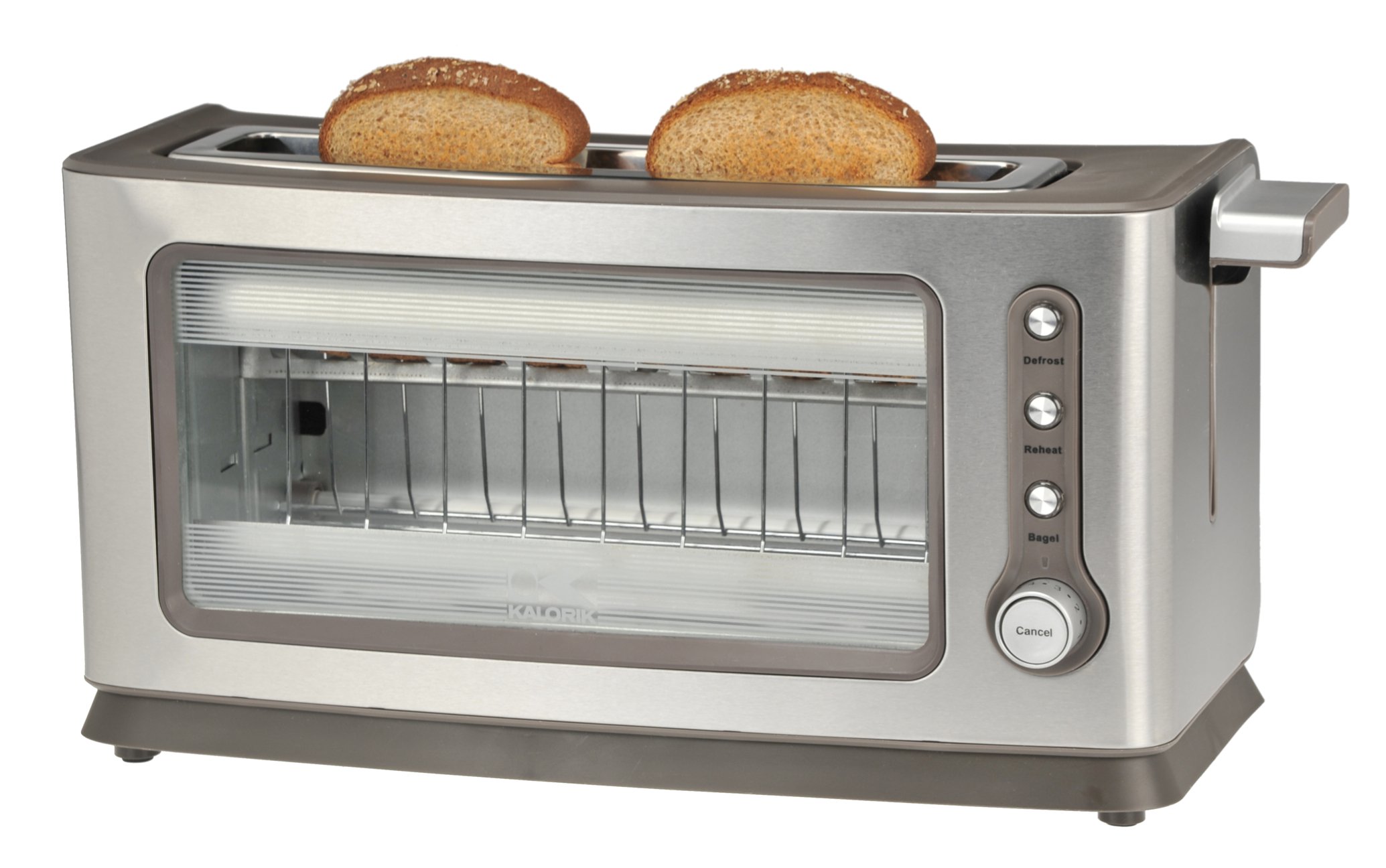 Kalorik 2-Slice Glass Toaster - Stainless Steel with Wide Slots for Bagels & Thick Bread - Perfect for Breakfast, Toast, Bagels & Sandwiches at Home or Office