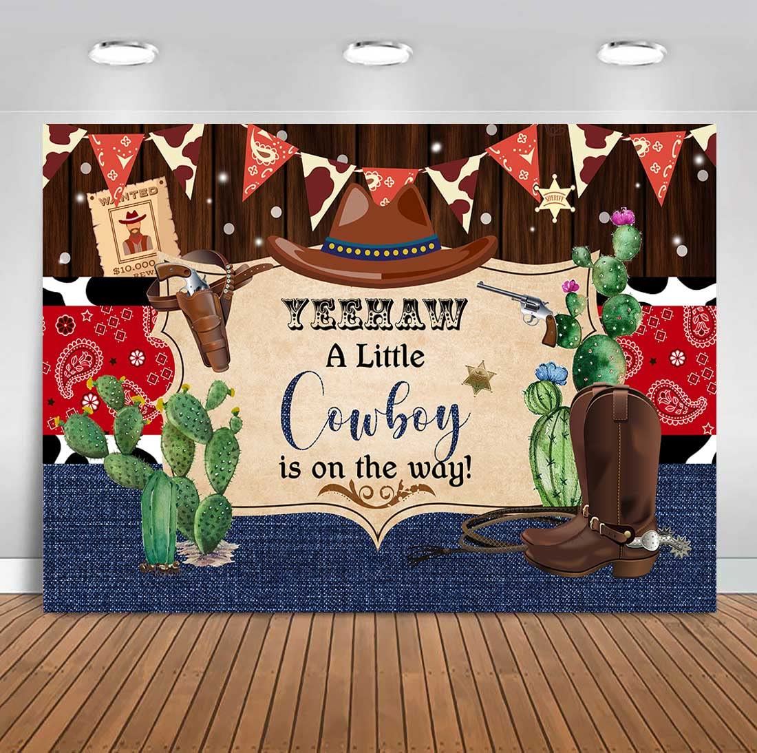 8x6ft Cowboy Baby Shower Backdrop - Rustic Western Bandana Wooden Banner for Wild West Themed Party Decor | Photography Background for Yeehaw Baby Shower | Perfect for Western Nursery Decor & Newborn Photo Shoots
