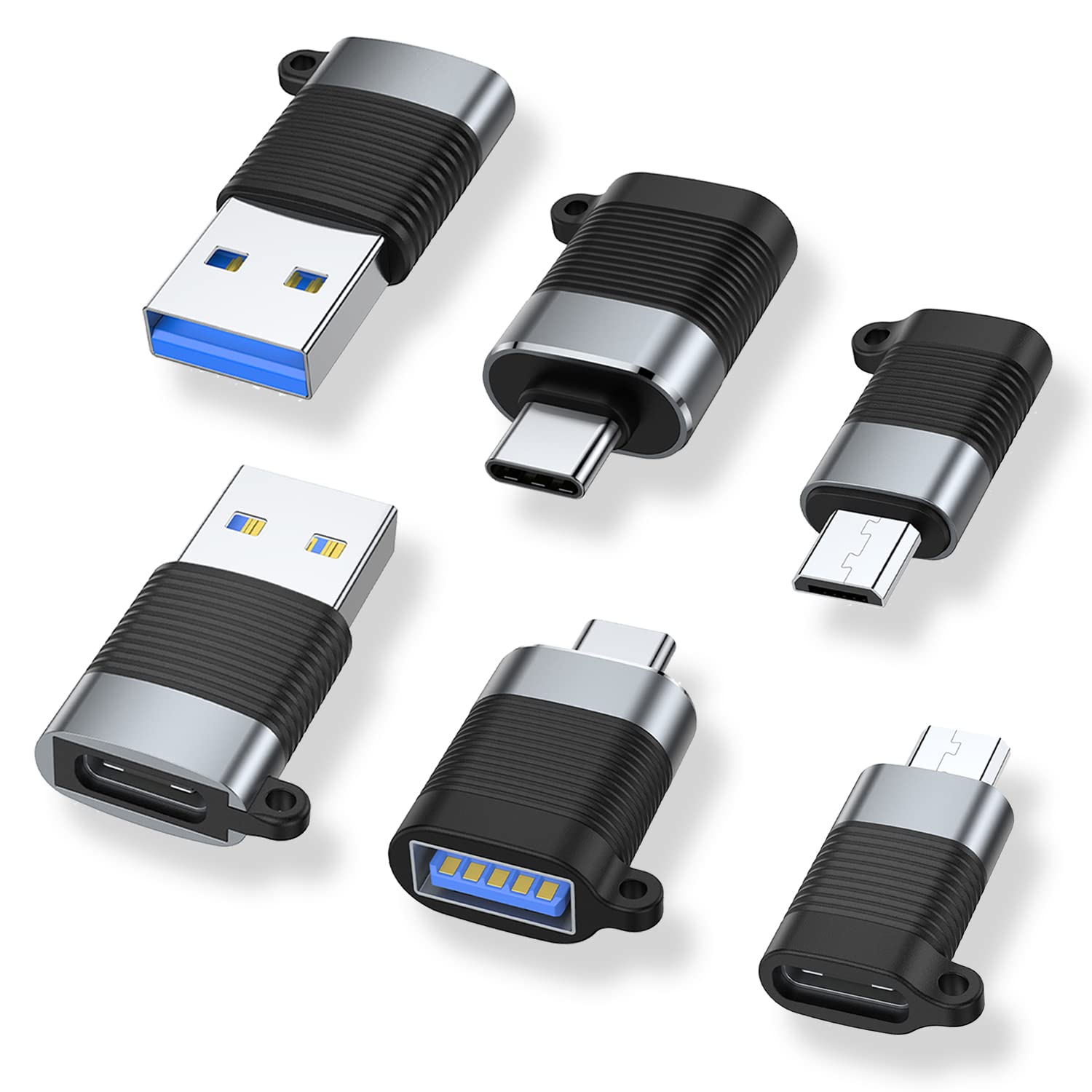 6-Pack AreMe USB C Adapter Set - Micro USB to Type C, USB 3.0 to USB C Converter - Compatible with Smartphones, Tablets & Laptops for Charging & Data Transfer