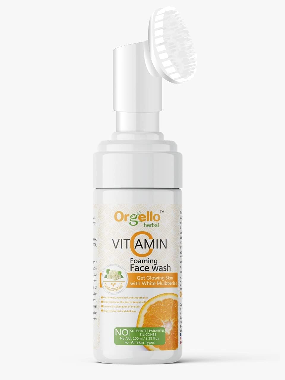 Vitamin C Foaming Face Wash with Brush for Men & Women - Anti-Aging Cleanser for Normal, Oily & Combination Skin | 100ml | Perfect for Daily Skincare Routine & Travel
