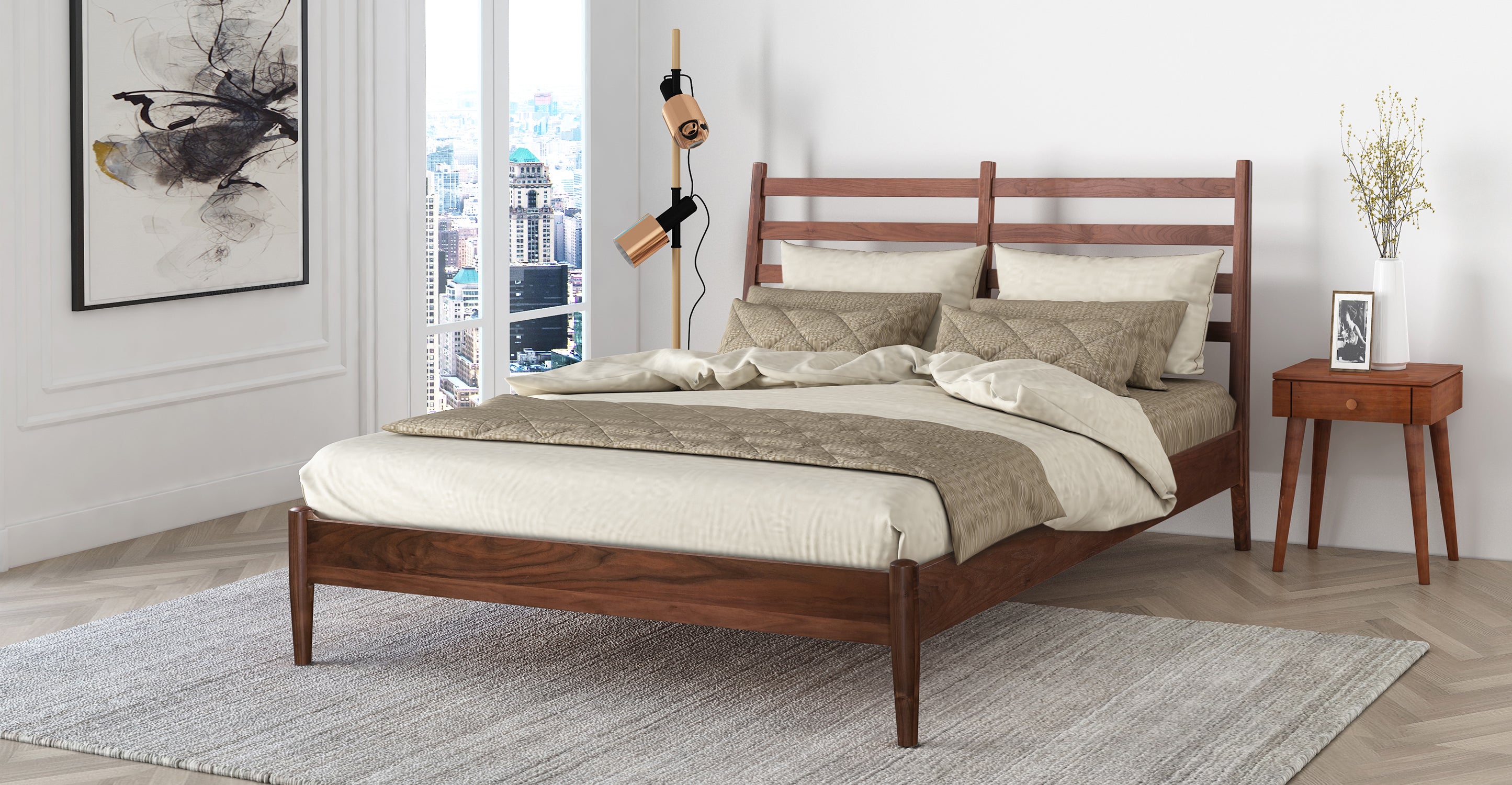 Truro Queen Size Bed Frame - Sturdy Metal Platform Bed with Wooden Slats, Noise-Free Support for Master Bedroom, Guest Room, or Dorm Use