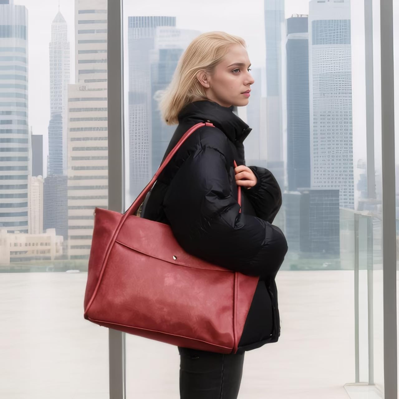 Large Vegan Leather Tote Bag for Women - Oversized Work & Travel Weekender Bag with Zipper | Perfect for Office, Gym, Beach & Weekend Getaways