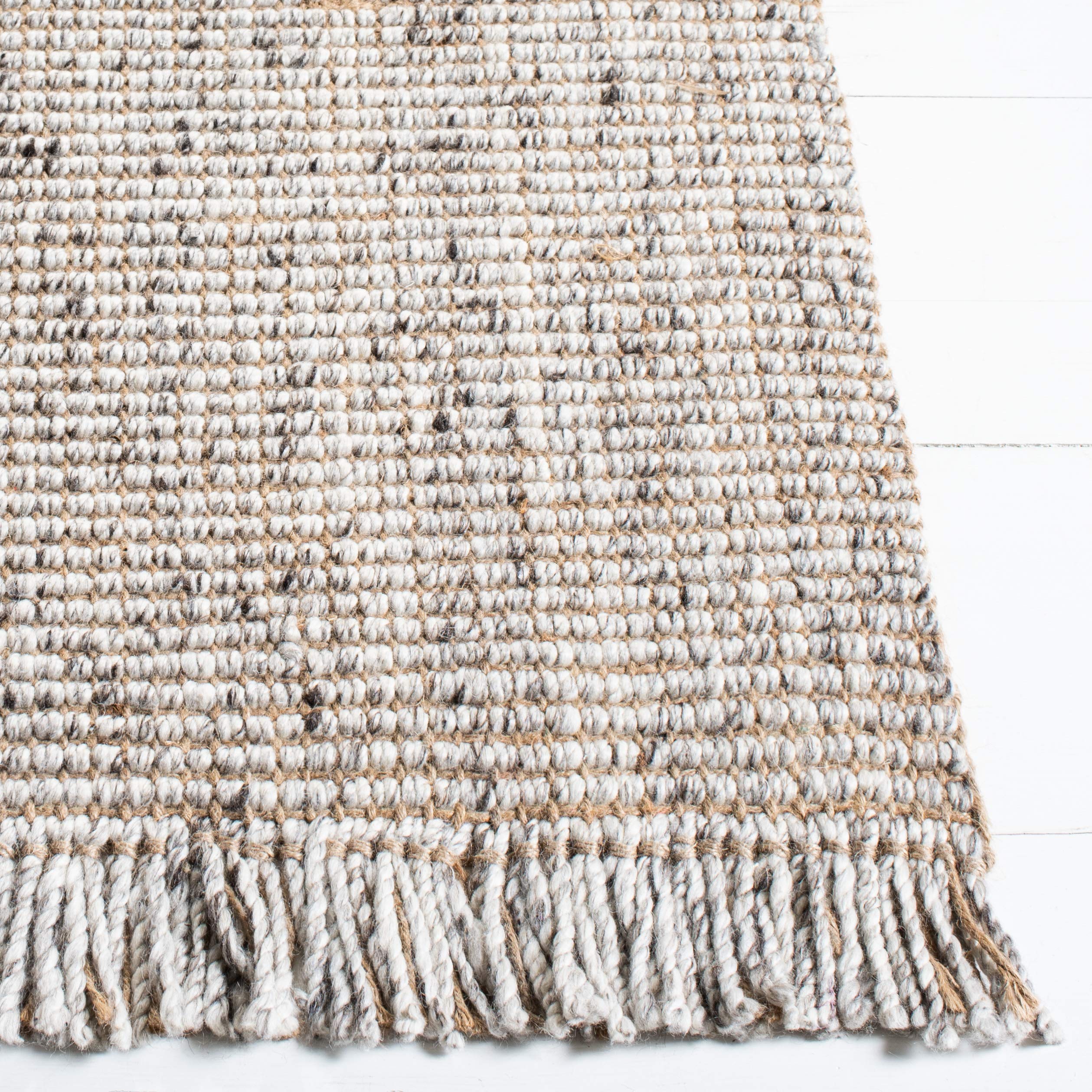 SAFAVIEH Handmade Woven Jute Area Rug 5' x 8' - Natural Fiber Collection in Silver & Beige, Fringe Detail, Durable for High Traffic Areas | Perfect for Living Room, Bedroom, Entryway & Home Office Decor (NF826G)