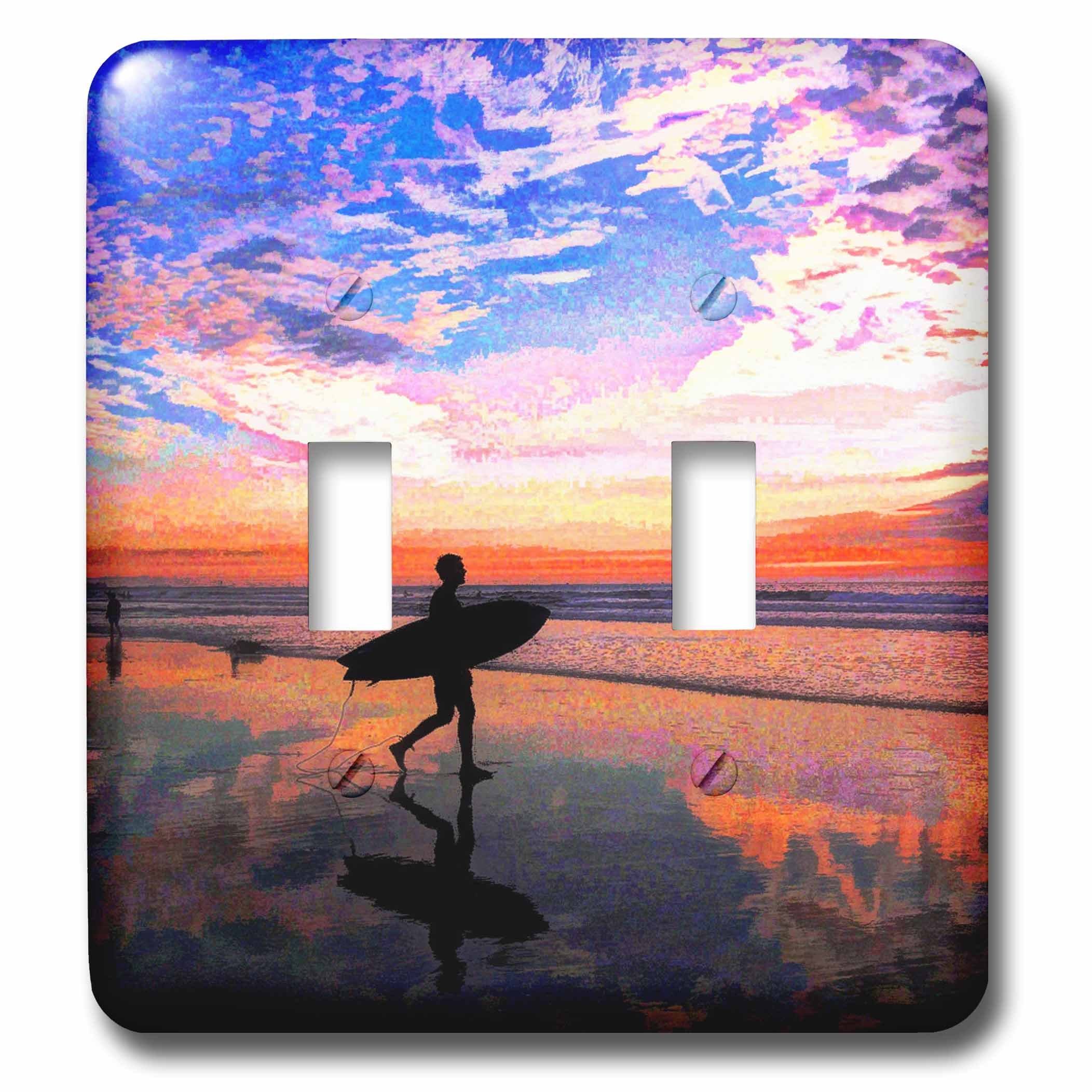 3dRose Surfing on The Beach At Sunset Light Switch Cover - Decorative Wall Plate for Bedroom, Bathroom & Living Room - Perfect for Beach House & Coastal Decor