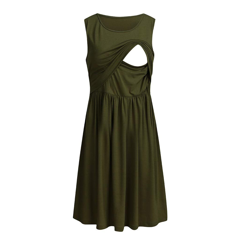 Maternity Nursing Dress for Women - Sleeveless Breastfeeding Nightgown & Hospital Gown - Pull Up Pregnancy Clothes (Army Green, Size L) - Perfect for Nursing, Postpartum Recovery & Comfortable Sleep