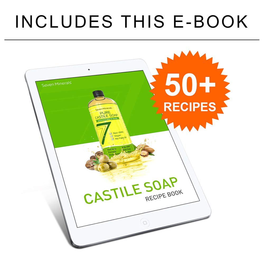 Seven Minerals EWG Verified Unscented Castile Soap & Sweet Orange Castile Soap - Organic, Vegan, Multipurpose Liquid Soap for Body, Face, Hair, Baby, Pets & Household Cleaning