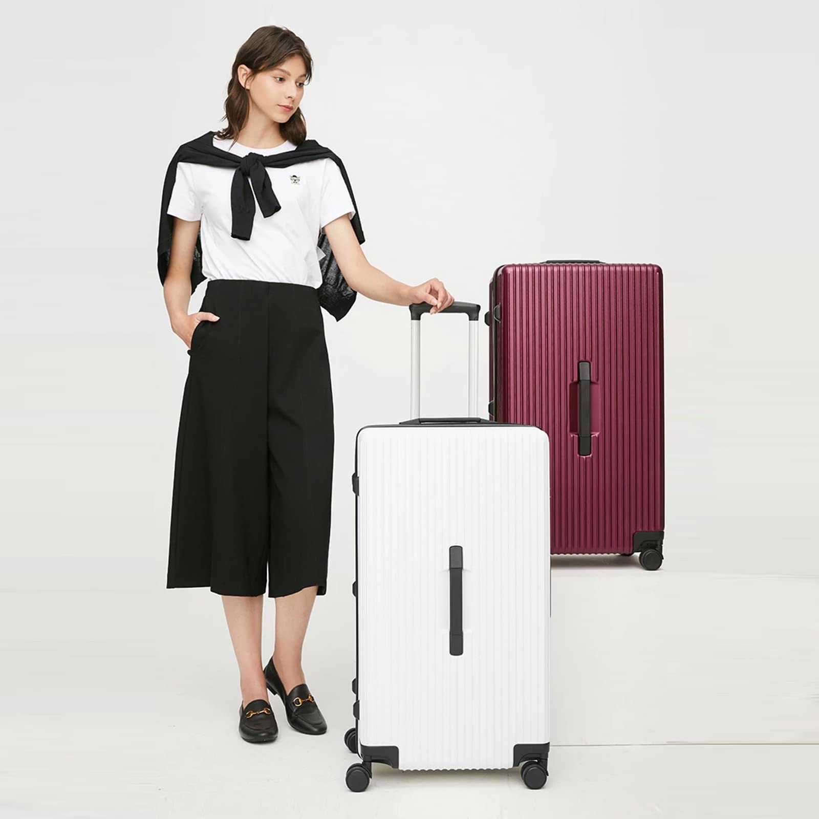 GinzaTravel 28 Inch Spinner Luggage - Lightweight PC Suitcase with TSA Lock & Scratch-Resistant Texture for Family Travel (White) | Perfect for International Flights, Vacation Getaways & Business Trips