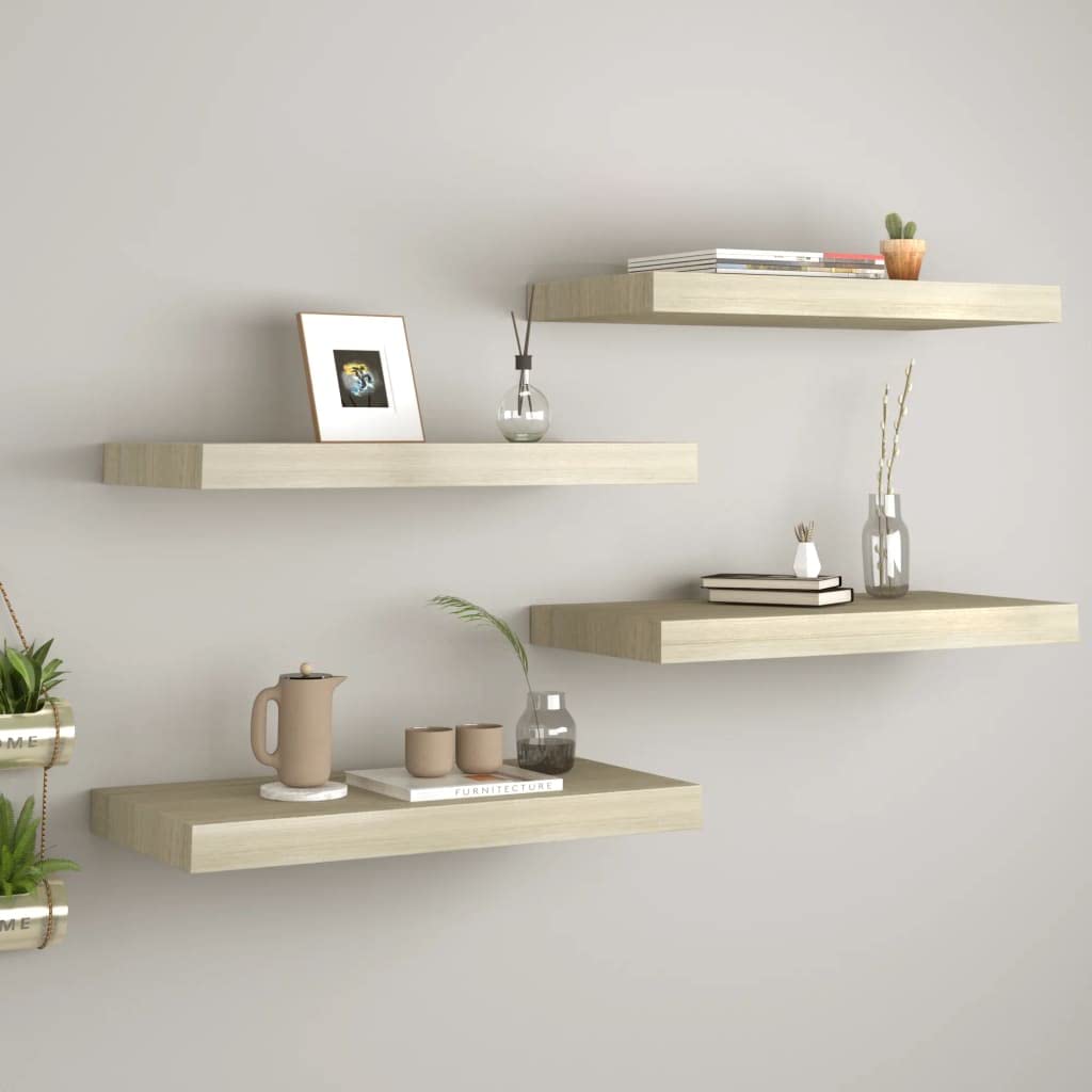 Floating Wall Shelves Set of 4 - Natural Oak MDF Shelves 19.7