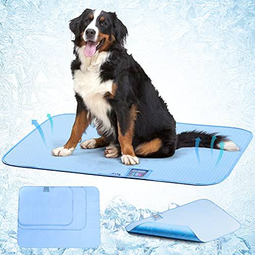 Pet Cooling Mat for Dogs & Cats - Blue Arc Chill Pad with Natural Q Max 0.4 Technology | Perfect for Hot Summer Days, Outdoor Activities & Indoor Comfort