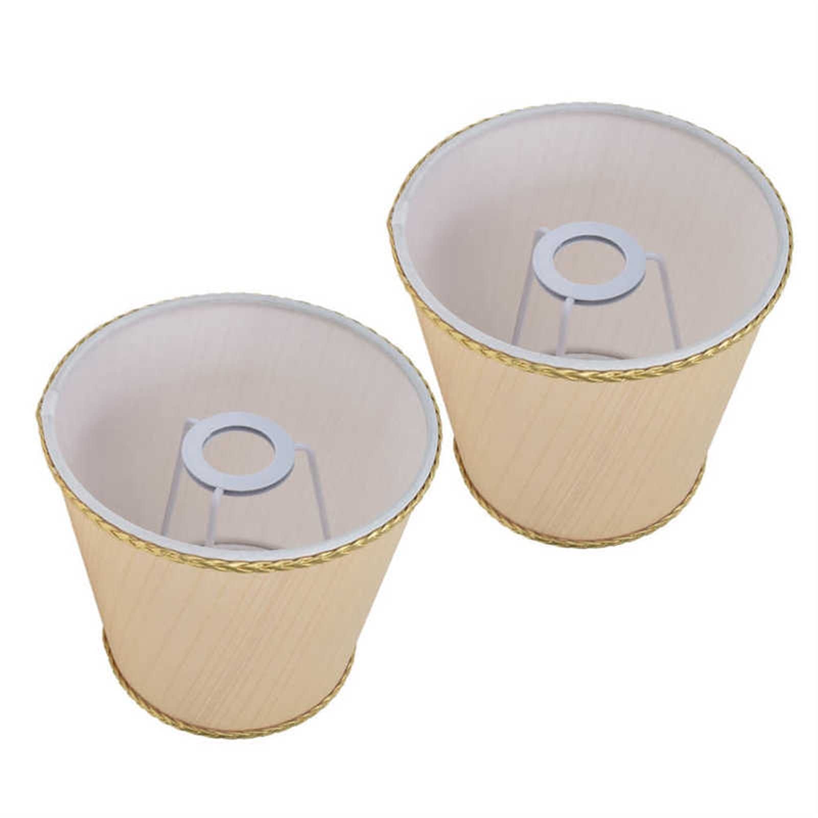 2PCS Small Beige Fabric Lamp Shades with Golden Trim - European Style E14 Lampshades for Table, Chandelier & Wall Lights (11.2x15.3x14cm) - Perfect for Bedroom, Living Room & Office Decor