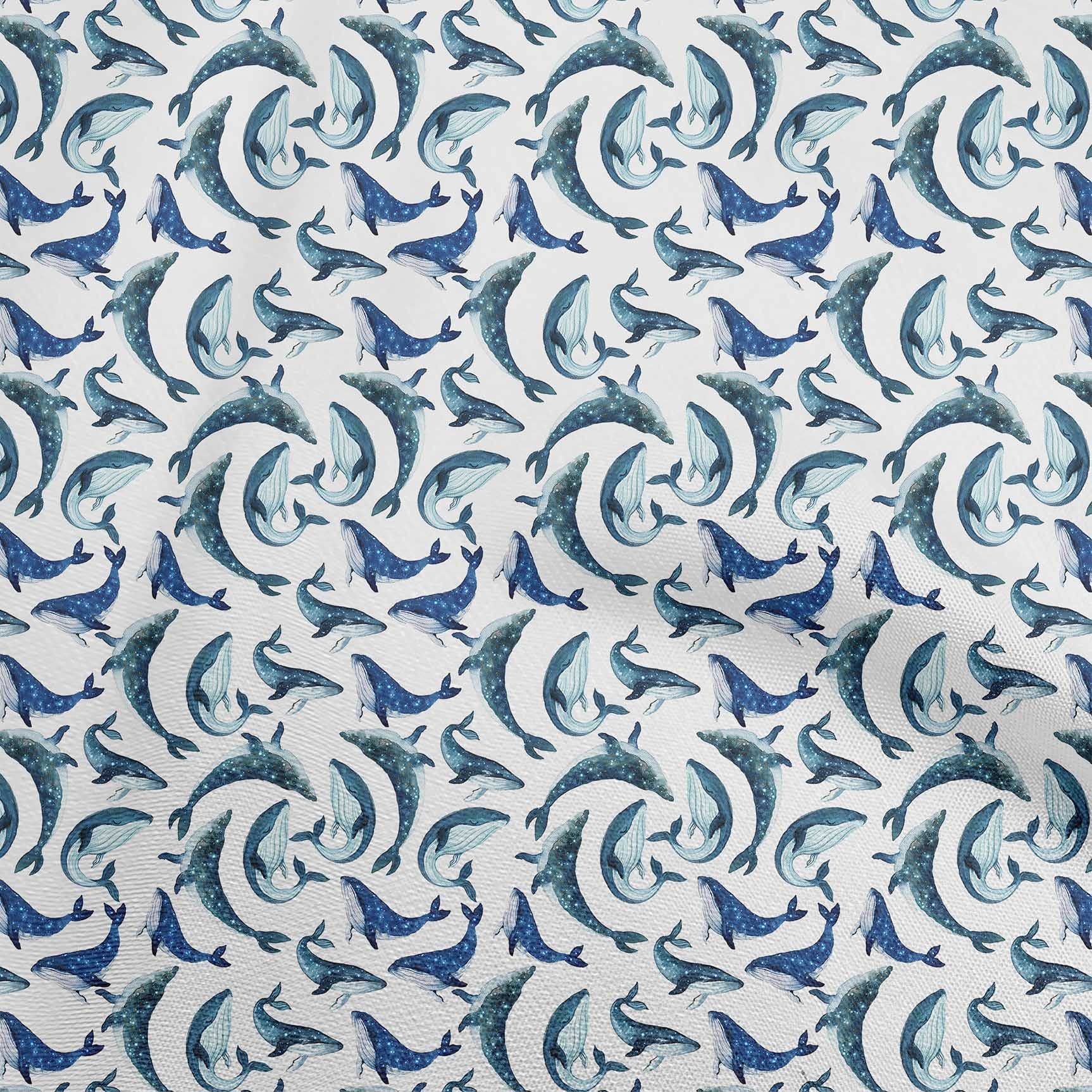 oneOone Georgette Viscose Teal Green Whale Print Fabric by The Yard - 42 Inch Wide DIY Sewing Material for Dresses, Blouses & Home Decor Projects