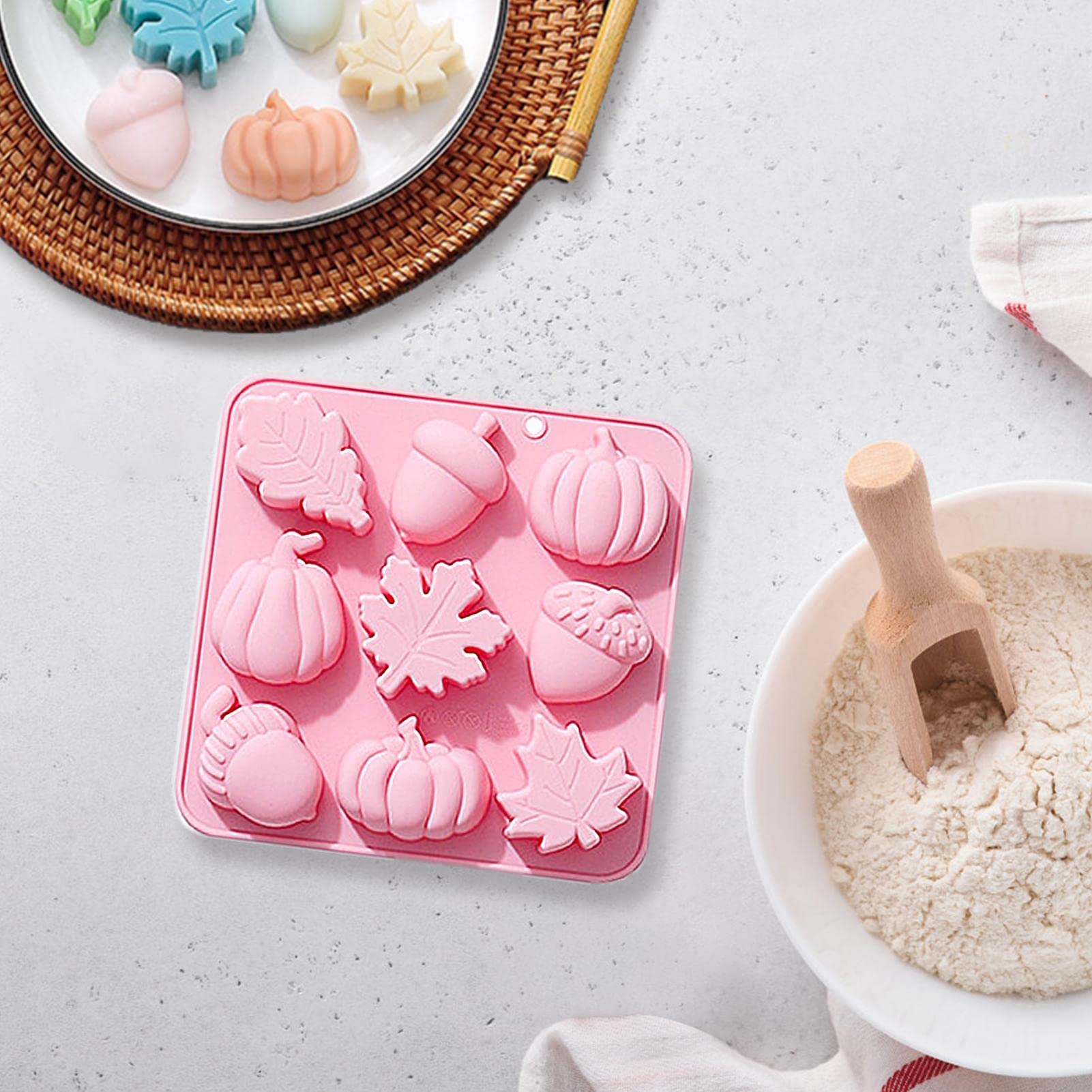 9-Piece Fall Fondant Molds Set - Pumpkin, Leaf & Acorn Silicone Molds for Baking, Autumn Harvest Theme Cake Decorating - Perfect for Pudding, Chocolate, Hard Candies & Desserts (Halloween, Thanksgiving Party Decor)
