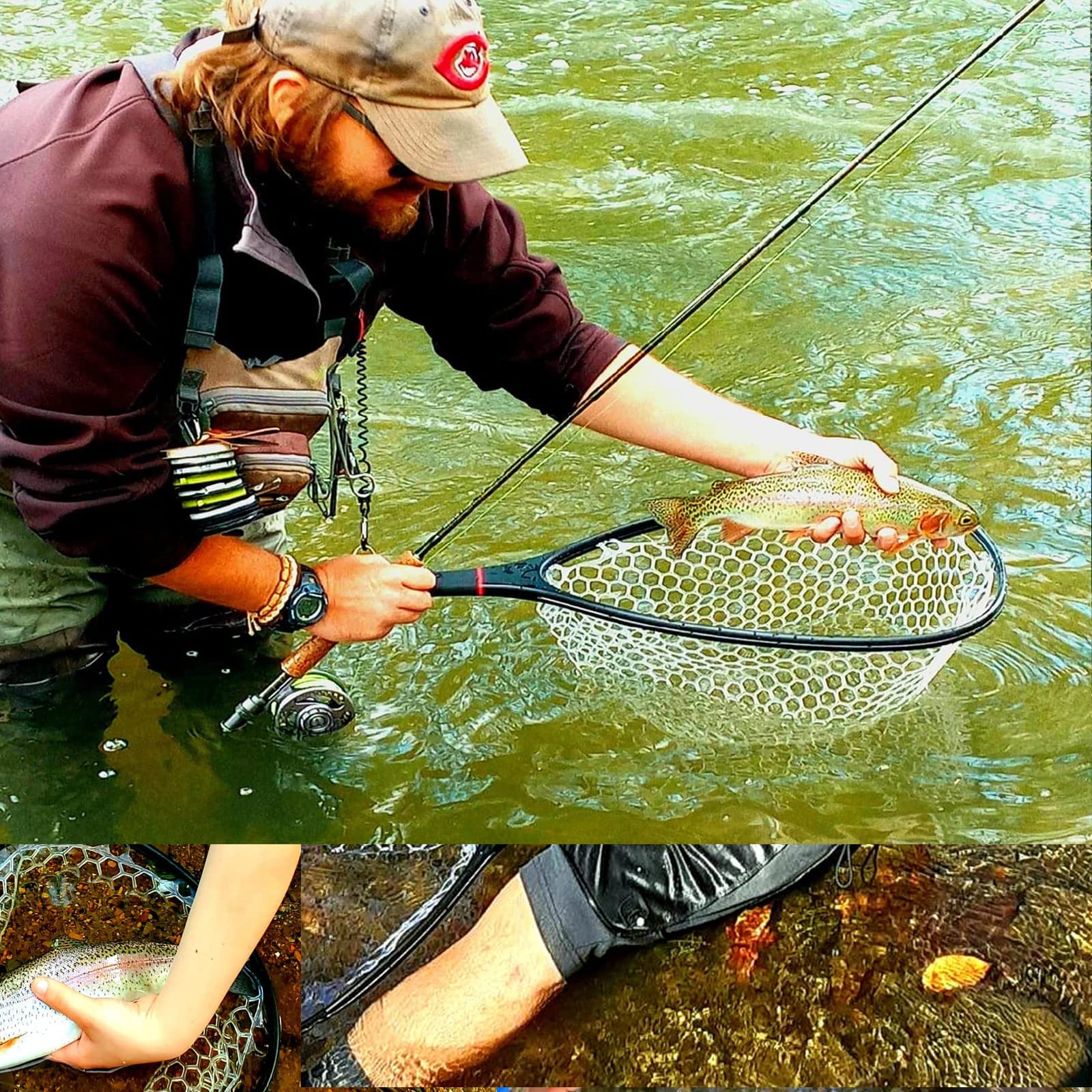 **Aventik Fly Floating Fishing Net - Carbon Fiber Lightweight Trout Landing Net with Clear Rubber Mesh for Catch & Release - Perfect for Fly Fishing, Stream & River Fishing**