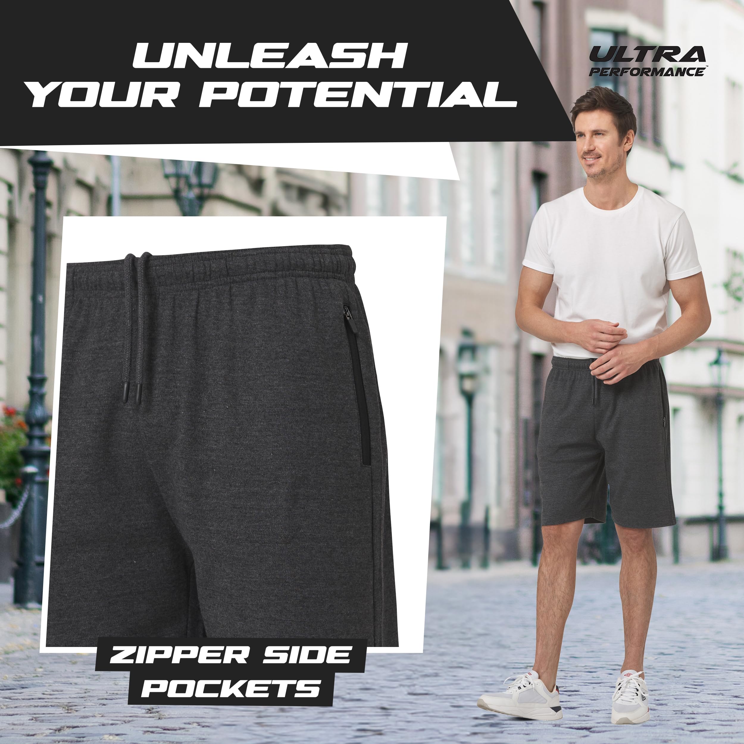 Ultra Performance 3 Pack Men's Athletic Shorts with Zipper Pockets - Gym, Workout & Casual Wear - Small to 5XL Sizes - Perfect for Running, Training & Everyday Comfort