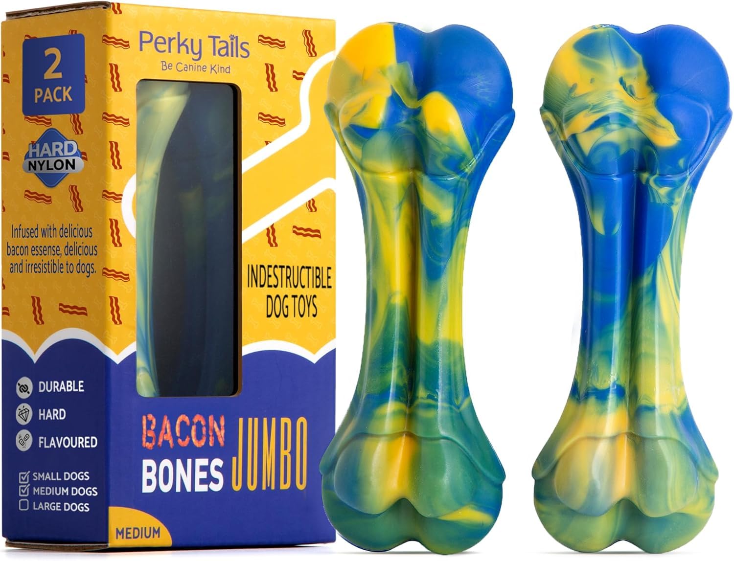 Durable Nylon Dog Chew Toys for Medium & Small Dogs - Tough Bacon-Flavored Chew Toys for Aggressive Chewers - 2-Pack Interactive Canine Toys for Training & Playtime - Perfect for Indoor & Outdoor Use