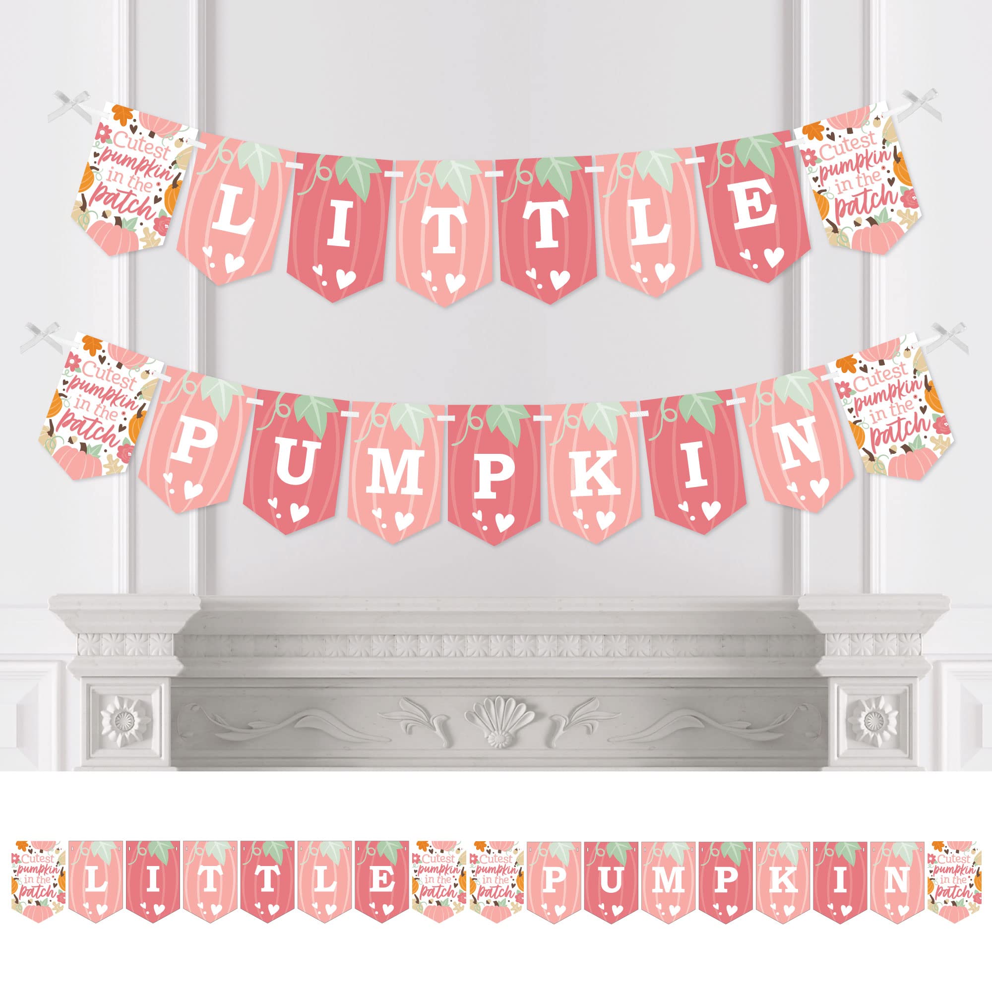 Big Dot of Happiness Girl Little Pumpkin Bunting Banner - Fall Birthday Party & Baby Shower Decorations - Adorable Pumpkin-Themed Party Decor for Autumn Celebrations, Nursery, and Halloween Events