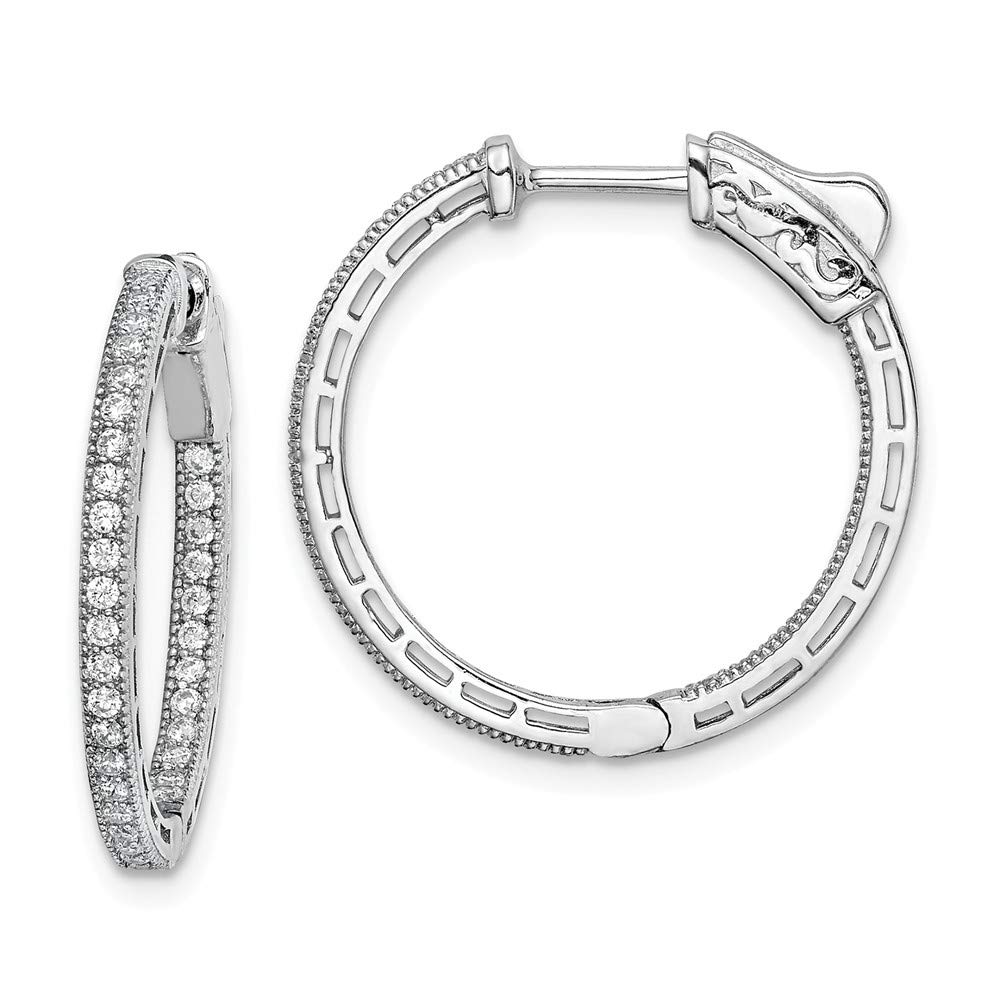Sterling Silver Rhodium-Plated Cubic Zirconia Hoop Earrings for Women | In and Out Design | Elegant Jewelry Gift for Party, Wedding & Everyday Wear