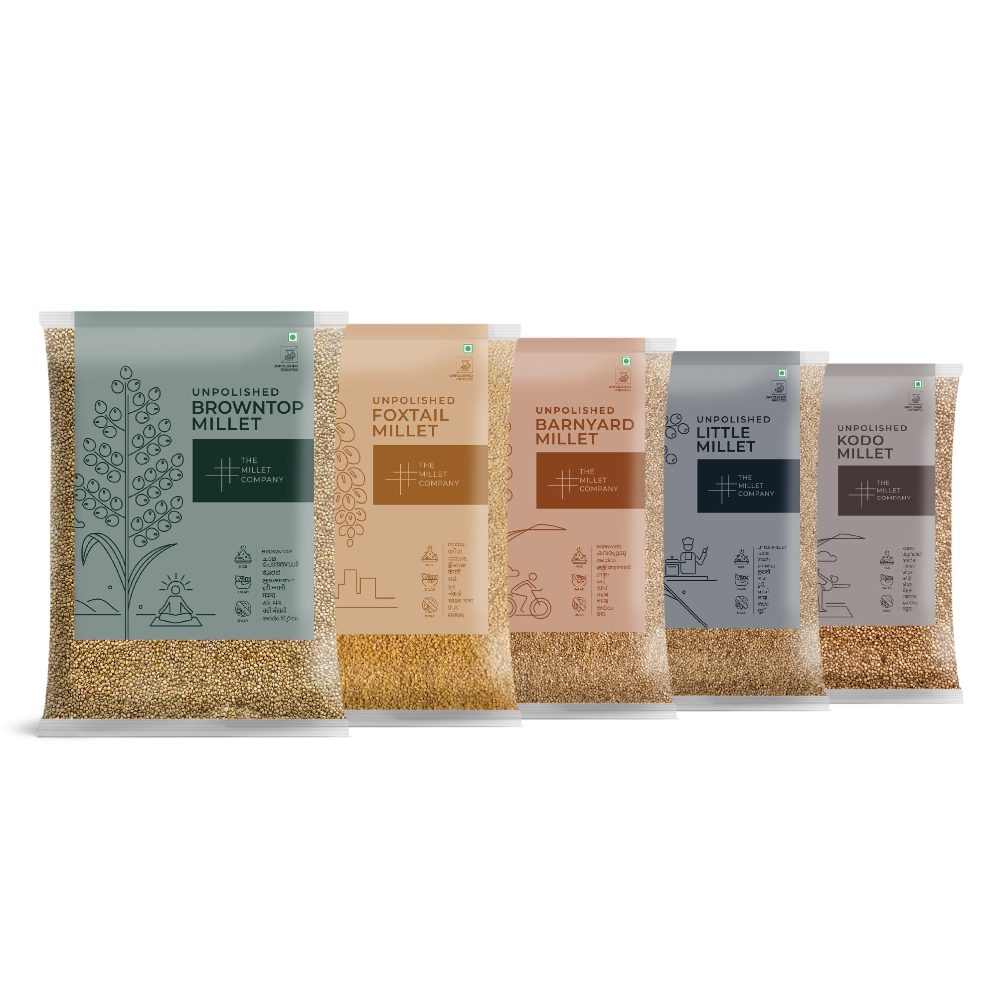 Organic Unpolished Millet Combo Pack - 5 Varieties (Browntop, Foxtail, Kodo, Barnyard & Little Millet) | High Fiber, Gluten-Free Ancient Grains | 5.5 lbs Natural Farm Produce | Perfect for Healthy Porridge, Baking & Vegan Recipes