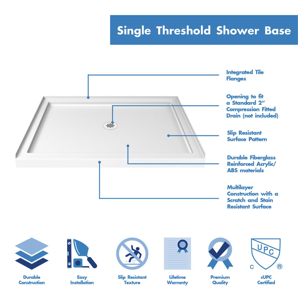 DreamLine Infinity Z 36x48x74.75 Inch Semi-Frameless Sliding Shower Door with SlimLine Base Kit - Clear Glass - Perfect for Modern Bathroom Renovations & Spa-Like Showers