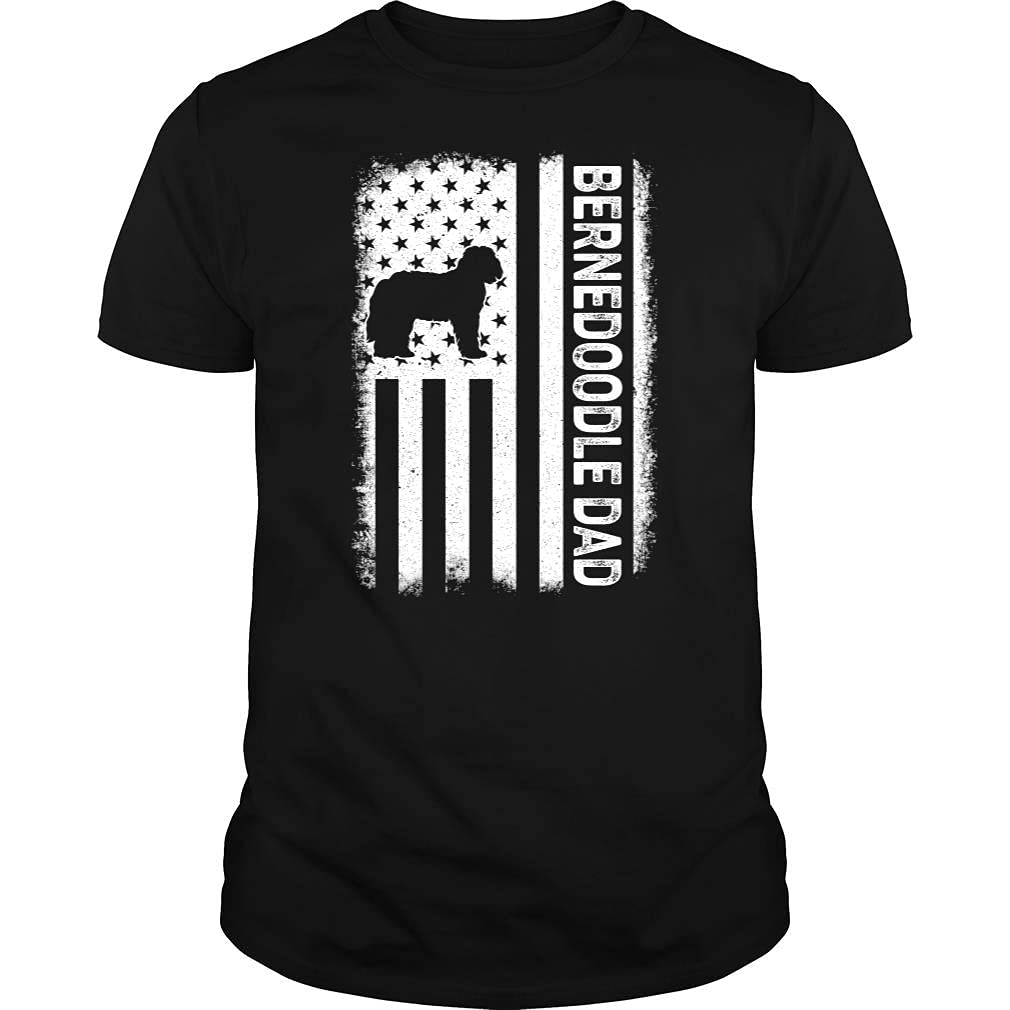 Bernedoodle Dad USA Flag T-Shirt - Patriotic Unisex Cotton Tee for Dog Lovers - Perfect for 4th of July, Father's Day & Family Gatherings