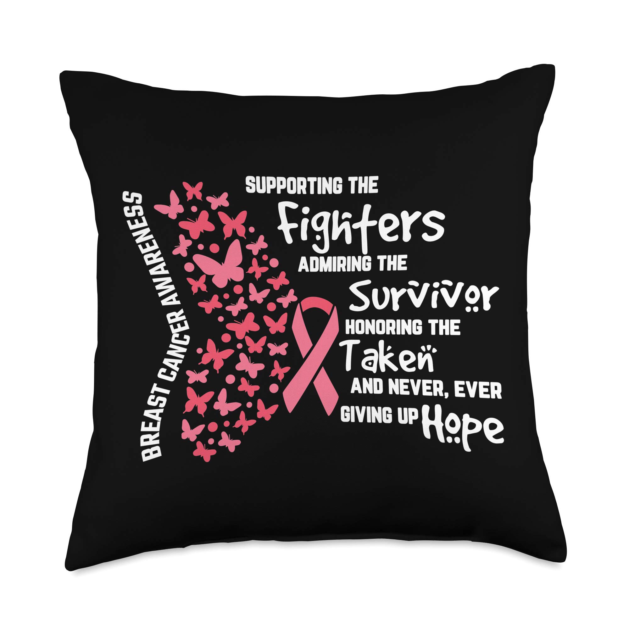 Breast Cancer Awareness Pink Ribbon Butterfly Throw Pillow - 18x18 Inch Multicolor Decorative Cushion for Living Room, Bedroom & Office Support