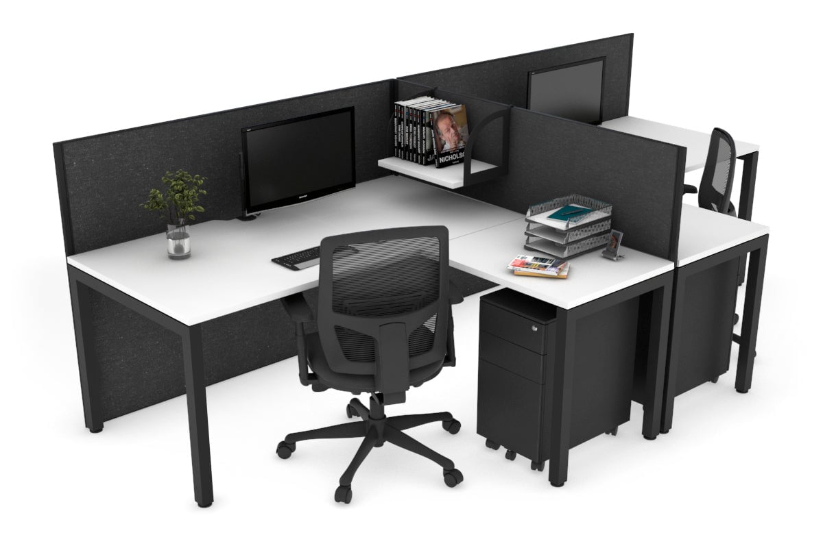 Quadro Square Legs 2-Person Corner Workstation T-Configuration [1600L x 1800W with Cable Management] - Perfect for Office, Home Workspace & Collaborative Environments