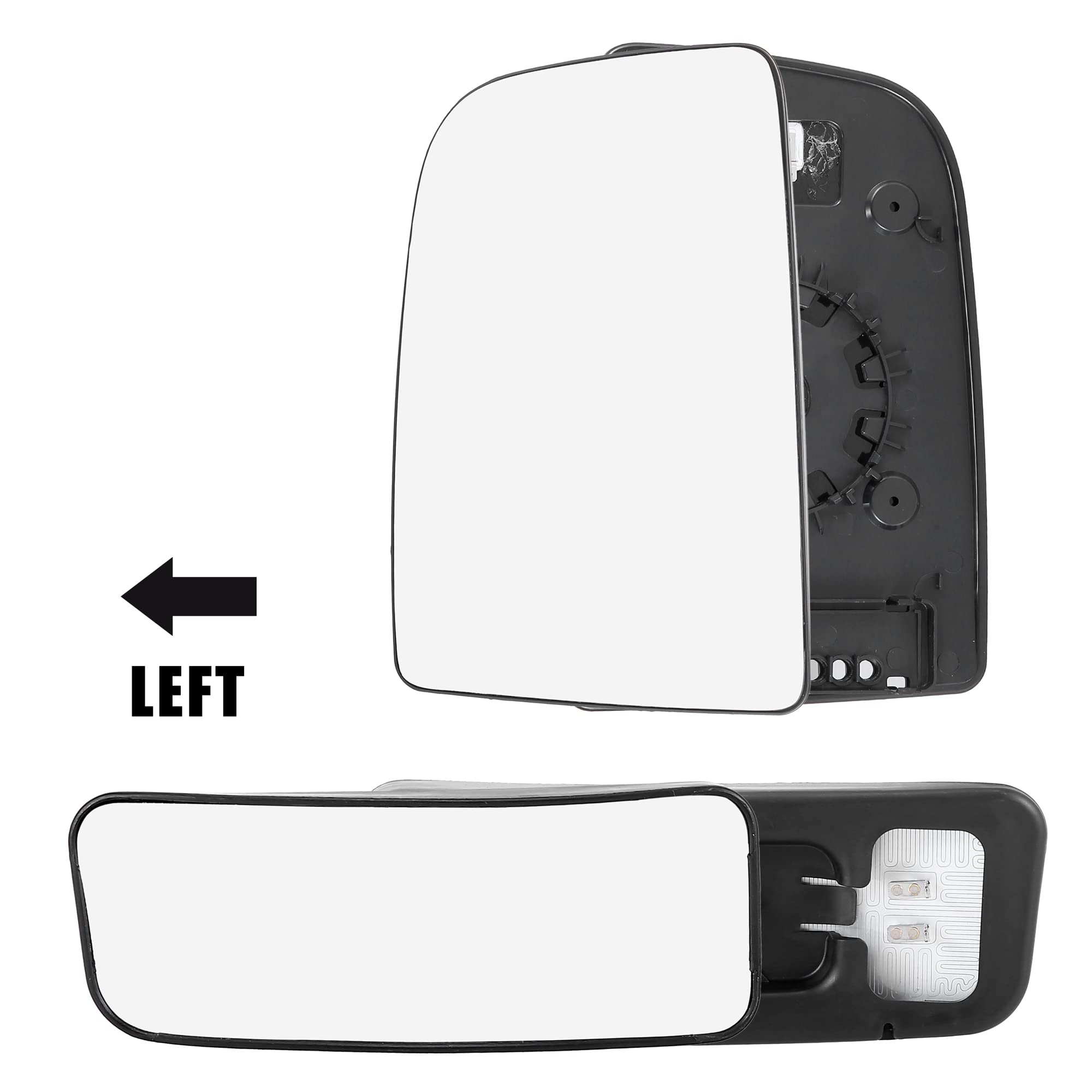 AutoHAUX Heated Rearview Mirror Glass Replacement with Backing Plate - Left Driver Side Upper/Lower for Mercedes-Benz Sprinter 2500 & 3500 - Perfect for Winter Driving & Enhanced Visibility