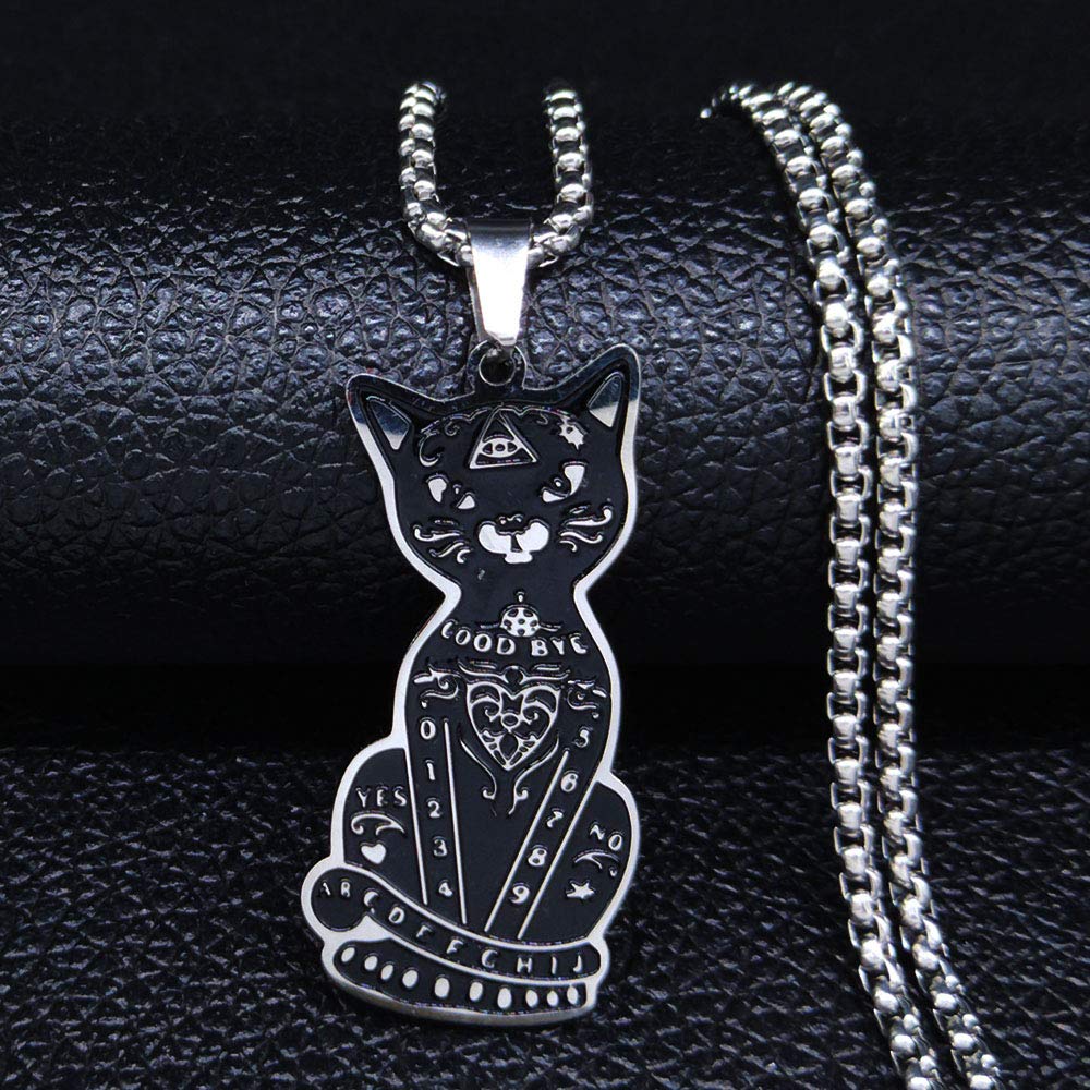 Pagan Wiccan Pentagram Cat Necklace - Stainless Steel Witchcraft Jewelry for Men & Women - Ouija Gothic Pendant (50cm Chain) - Perfect for Rituals, Spellwork & Alternative Fashion