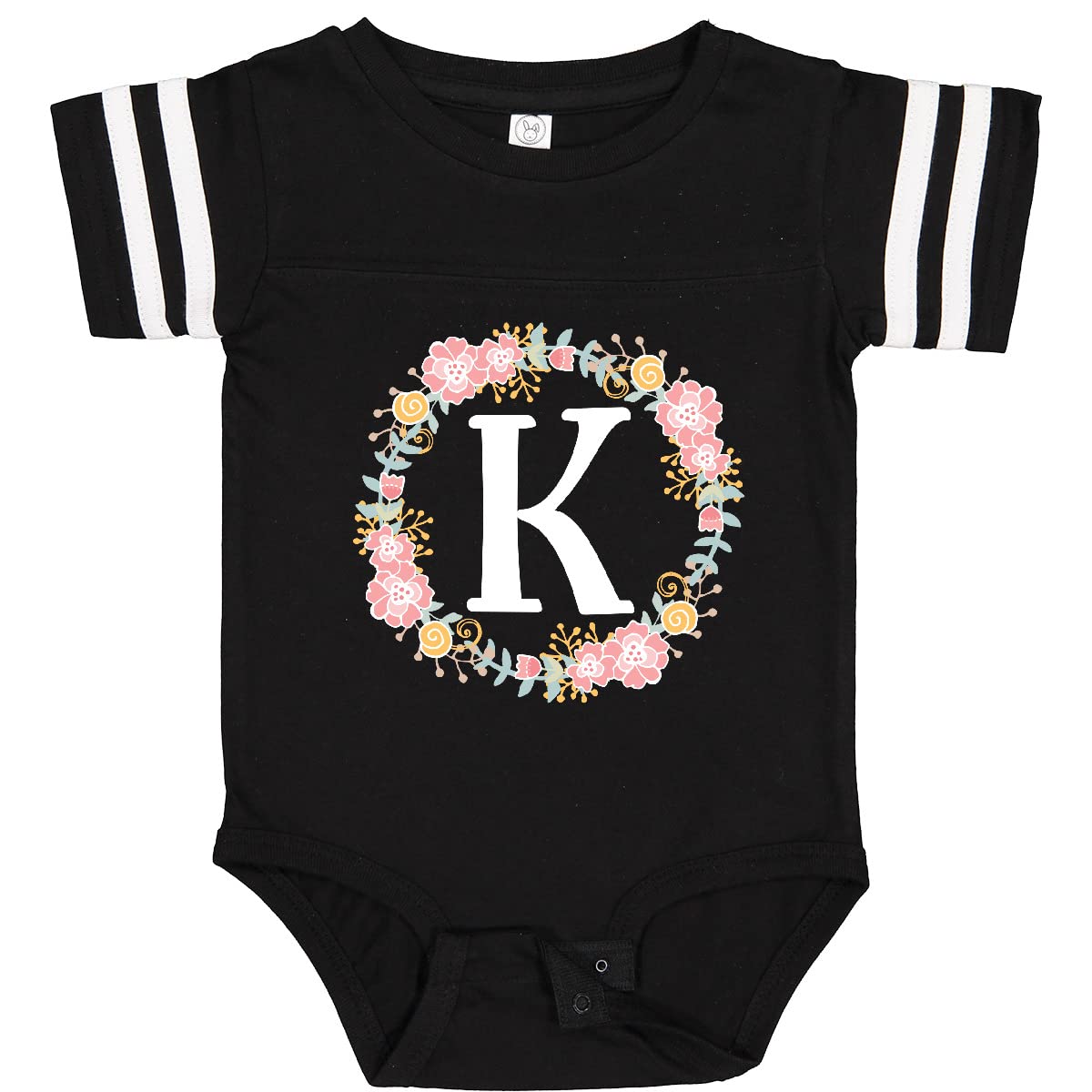 Inktastic Monogram Letter K Rose Floral Wreath Baby Bodysuit - Cute Personalized Gift for Newborns, Infants & Baby Showers | Perfect for Birthdays, Christenings & Family Photos