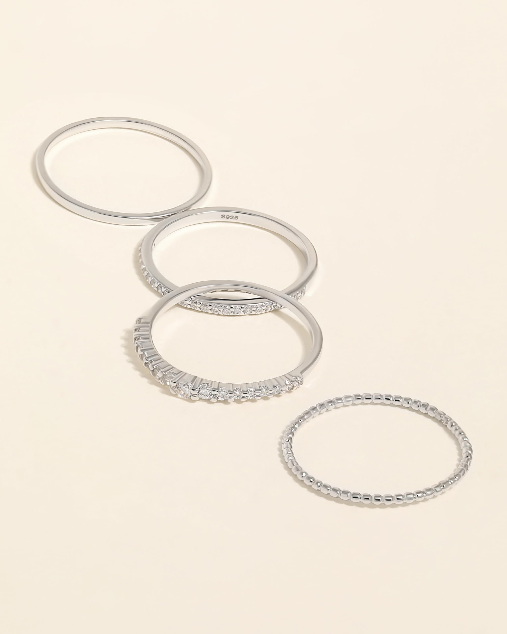 4-Piece Stackable Silver & Gold Rings Set for Women - Ultra Thin Minimalist Dainty Stacking Rings with Delicate Diamond Accents (Gold, Size 7.5) | Perfect for Layering, Everyday Wear & Special Occasions