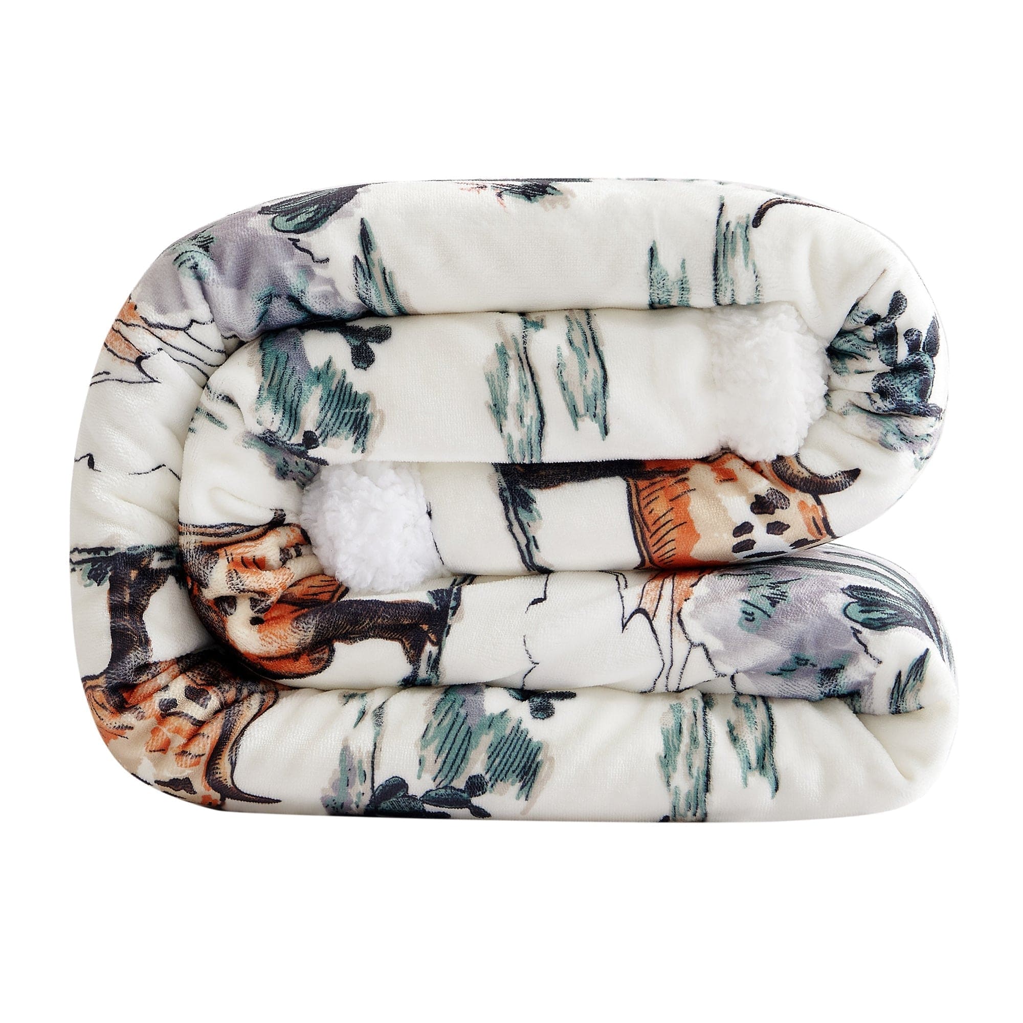 Cozy Ranch Life Western Toile Campfire Sherpa Throw Blanket - Perfect for Cabin Decor, Outdoor Camping & Winter Warmth