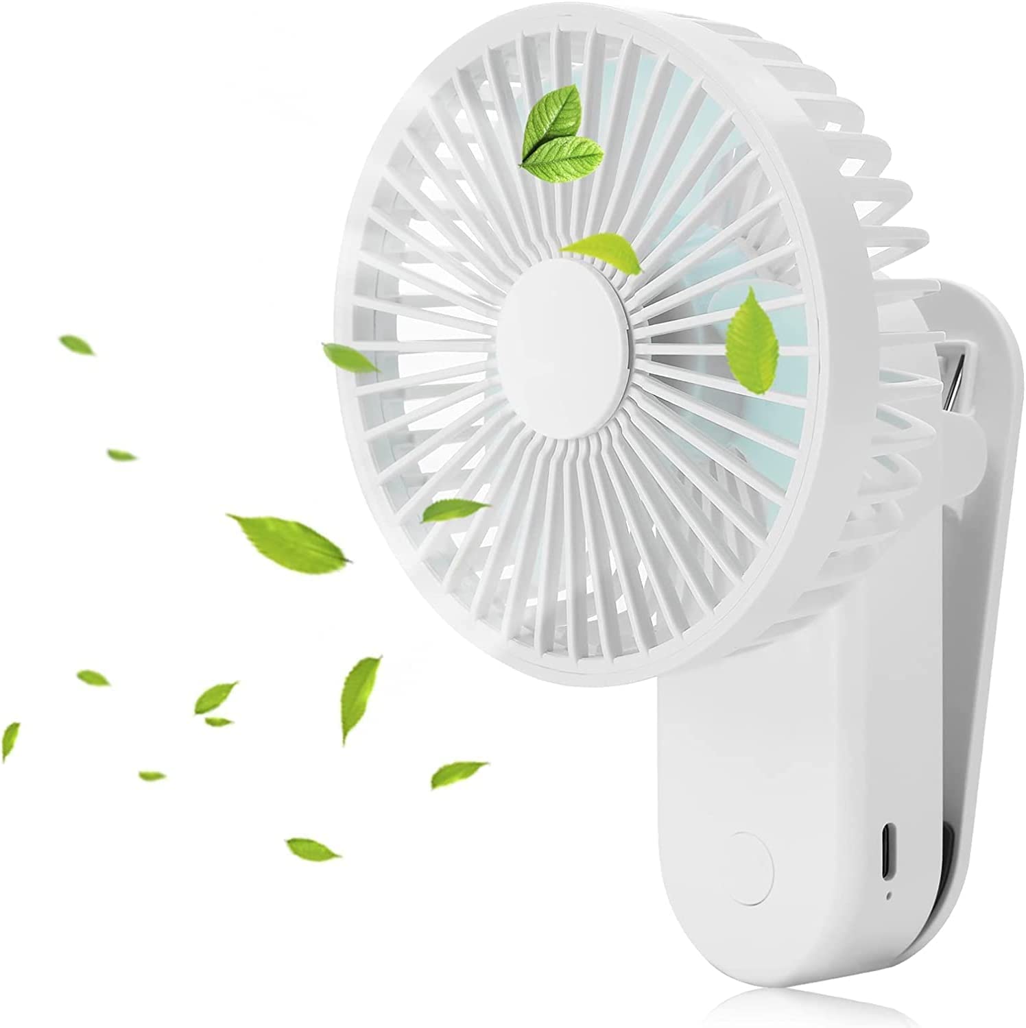 Portable Mini Clip on Fan - 2400mAh Rechargeable USB Battery Operated Stroller Fan with Magnetic Base, White - Perfect for Baby Strollers, Office Desks, and Outdoor Activities