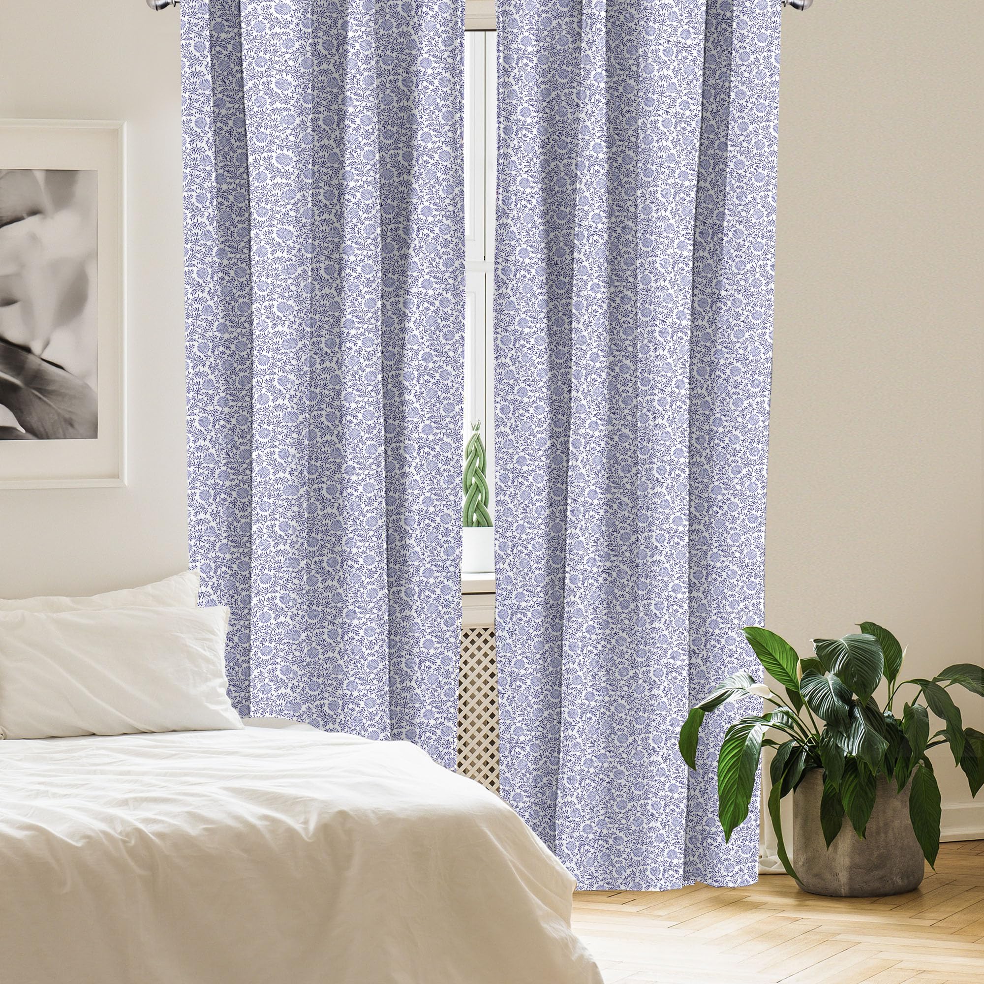 Ambesonne Floral Curtains - Japanese Traditional Bluebells & Spring Branches Design, 2 Panel Window Treatments for Living Room & Bedroom, 28