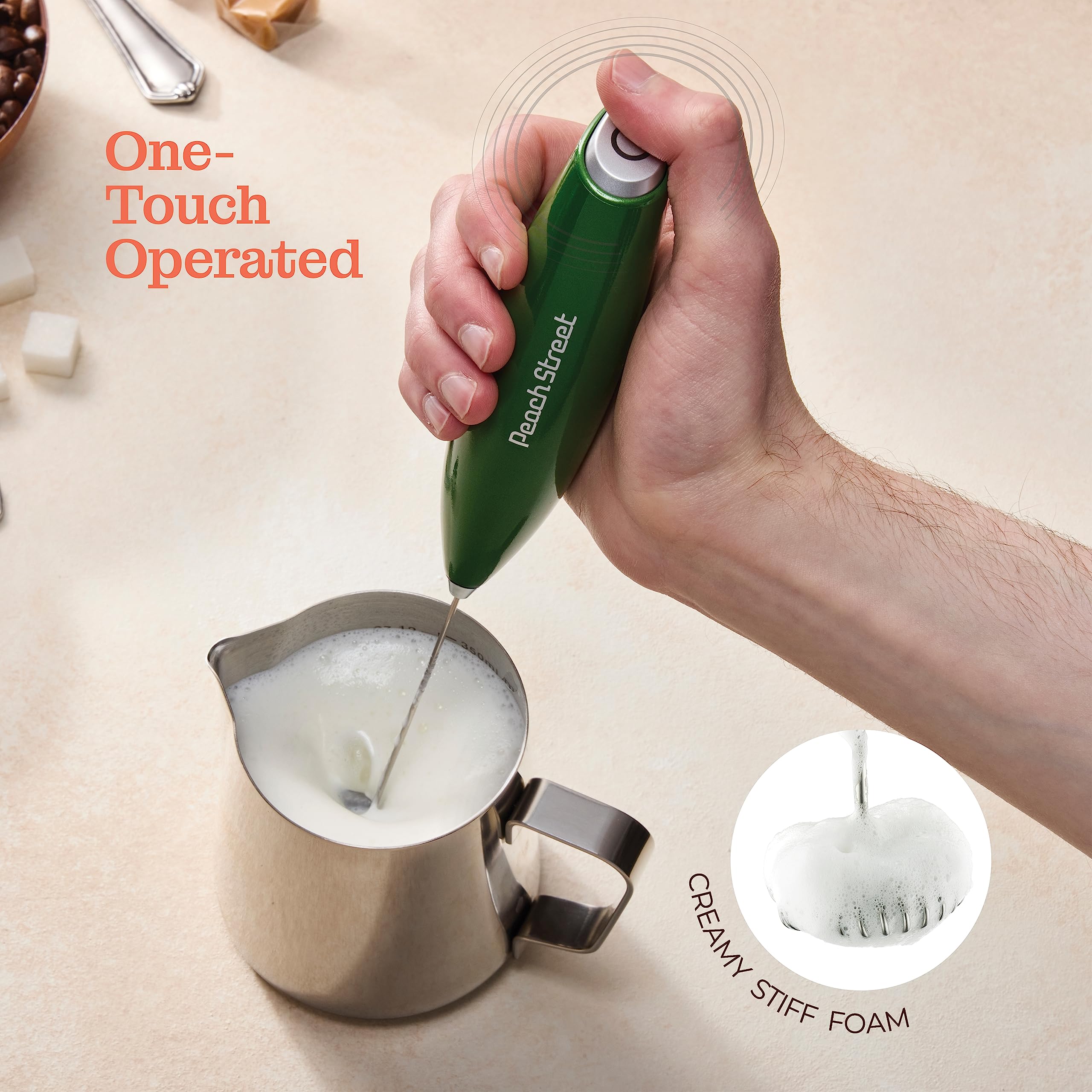 Premium Handheld Milk Frother - Battery Operated Stainless Steel Drink Mixer with Stand | Mini Milk Foamer for Coffee, Latte, Hot Chocolate & Matcha | Perfect for Home, Office & Cafe Use