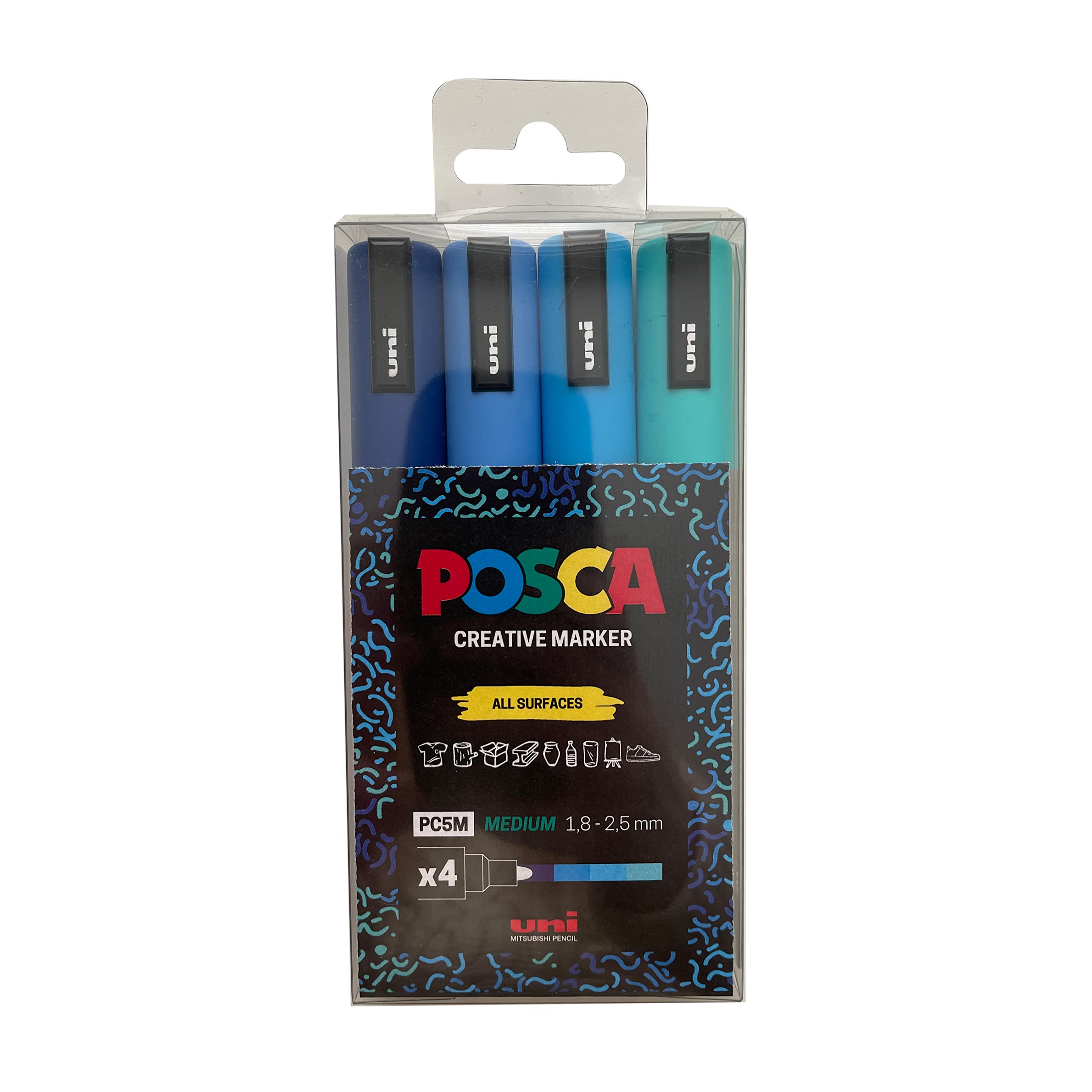 Posca PC-5M Medium Tip Acrylic Paint Markers - 4 Pack Vibrant Permanent Markers for Artists & Kids | Ideal for Fabric Painting, Graffiti Art, Window Decor, Glass Art, Sketching & Watercolor Techniques | Great for DIY Projects, Bullet Journaling & Crafting