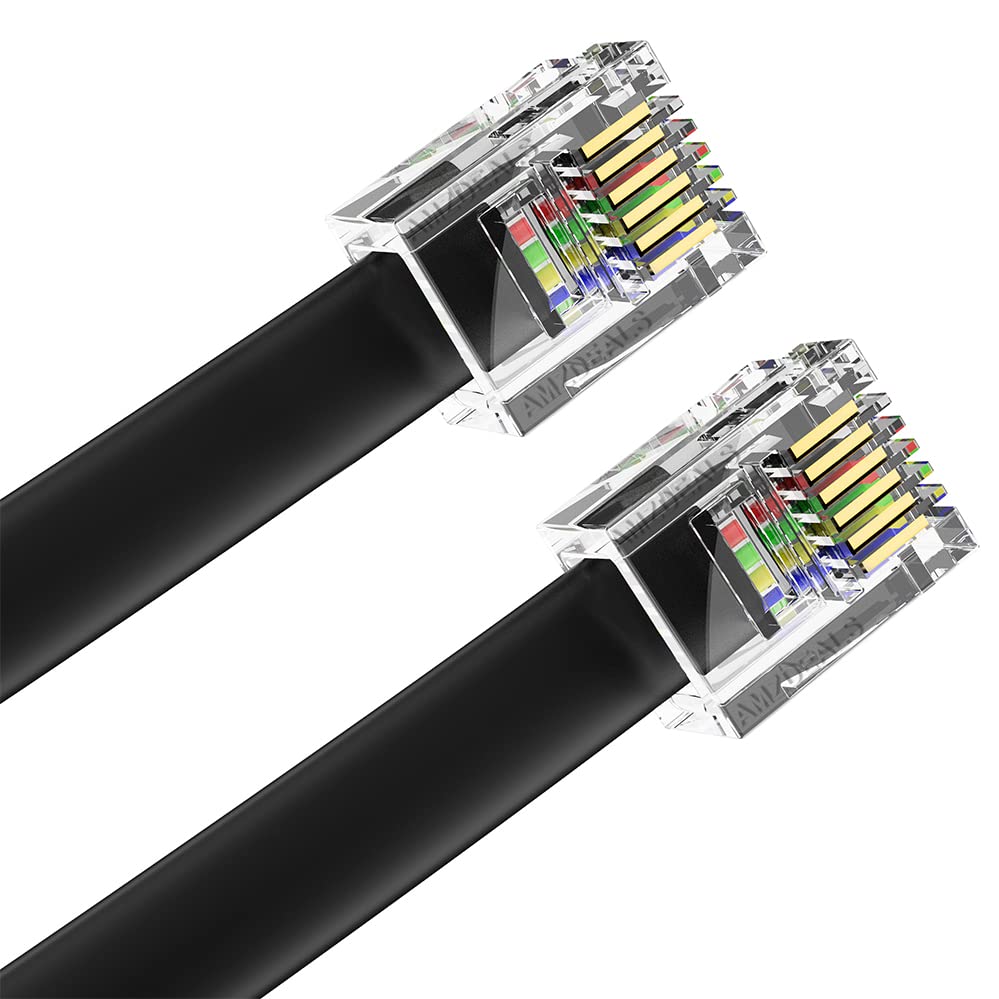 2-Pack 6 Feet Black RJ12 6P6C Straight Wired Cable - Premium Data & Voice Phone Line Cord for Office & Home Use | Made in USA | Ideal for Phones, Fax Machines & Networking Equipment
