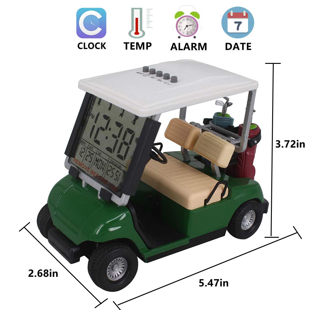 Newest LCD Display Mini Golf Cart Clock - Perfect Gift for Golf Lovers, Race Souvenir & Novelty Golf Accessories (Green) | Great for Office Desk, Man Cave Decor & Golf Tournament Prizes