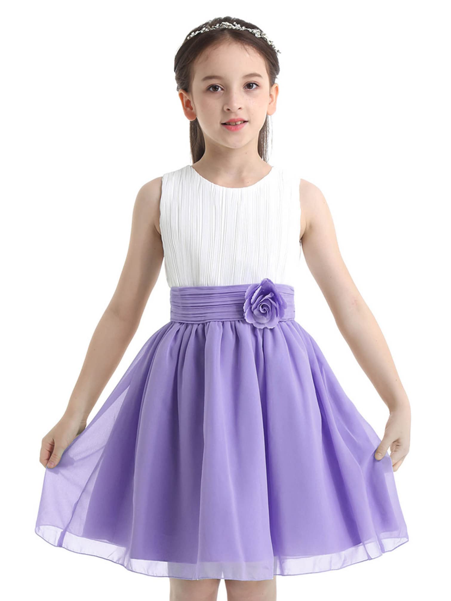 YiZYiF Girls' Pleated Chiffon Sleeveless Flower Girl Dress - Elegant Junior Bridesmaid & Wedding Party Dress for Special Occasions, Birthday Celebrations, and Pageants