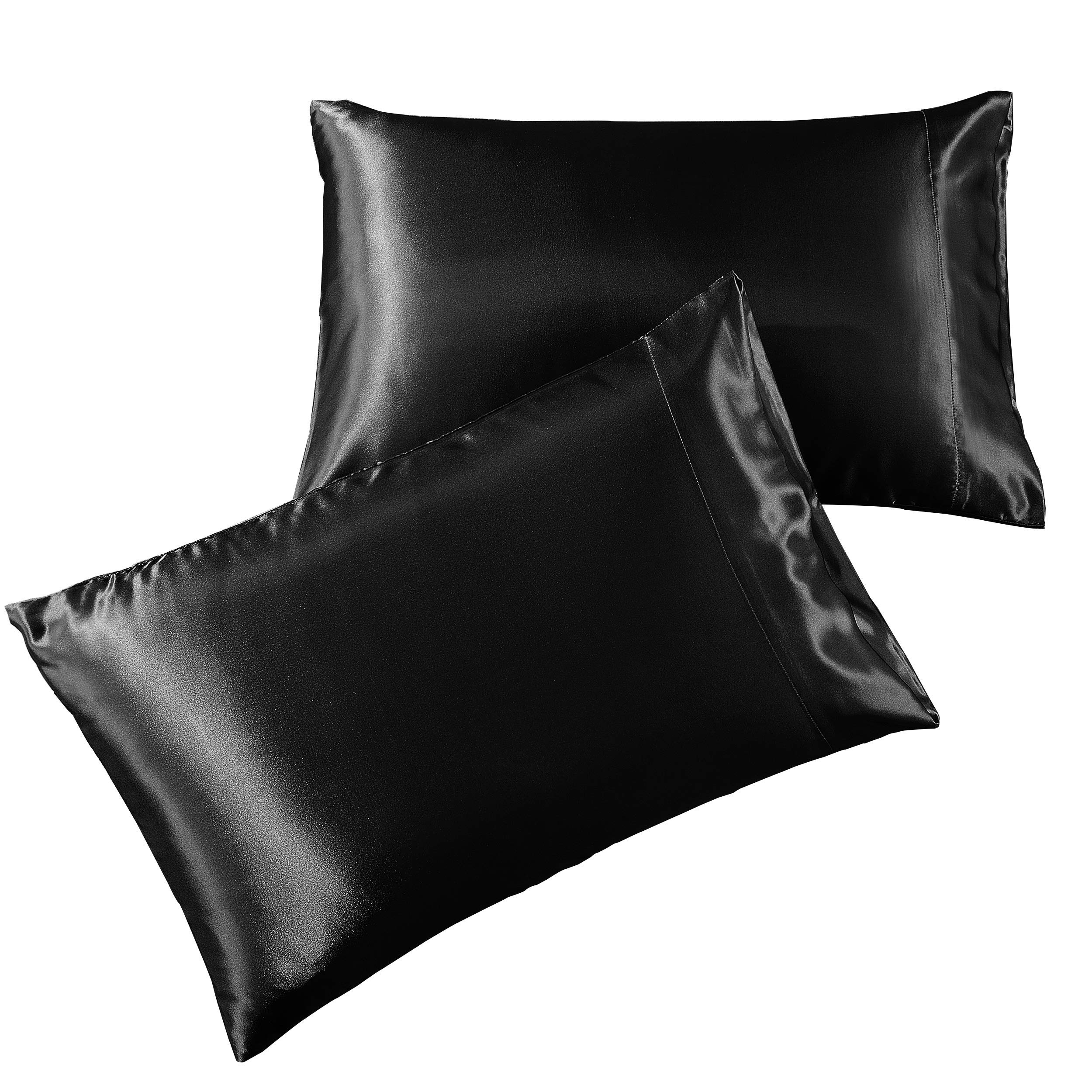 Luxury 1200 TC Satin Queen Size Bed Sheets Set [4-Piece, Black] - Ultra Soft Silky Hotel Quality Sheets with 11-15