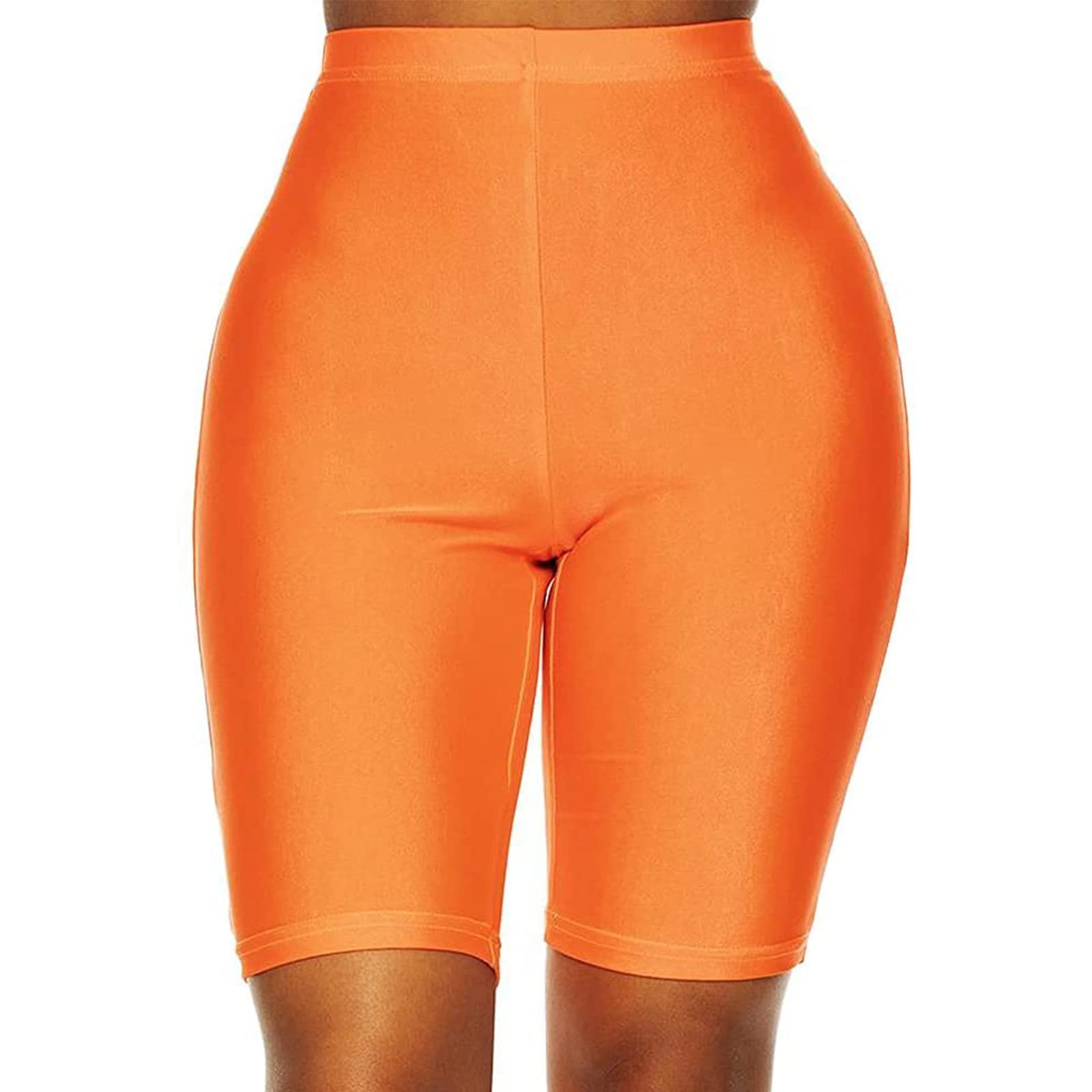 Women's Neon Bright Biker Shorts - High Waist Yoga Running Shorts for Women, Knee Length Activewear for Cycling, Gym & Workout