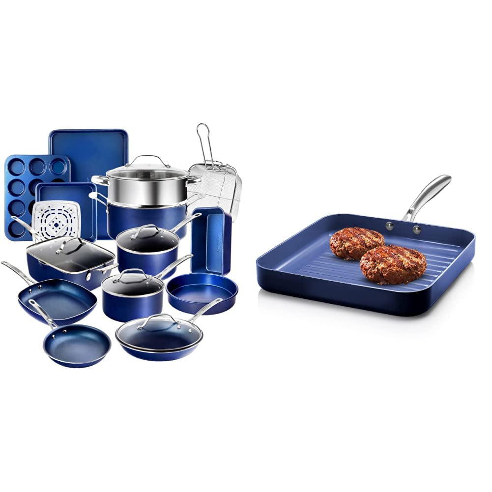 Granitestone Blue 20-Piece Nonstick Cookware Set with 10.5