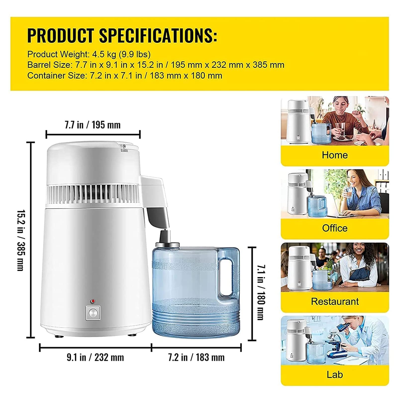1.1 Gallon (4L) Stainless Steel Countertop Water Distiller Machine with Container | Home Distilled Water Maker for Drinking, Cooking & Baby Formula | BPA-Free Water Purification System
