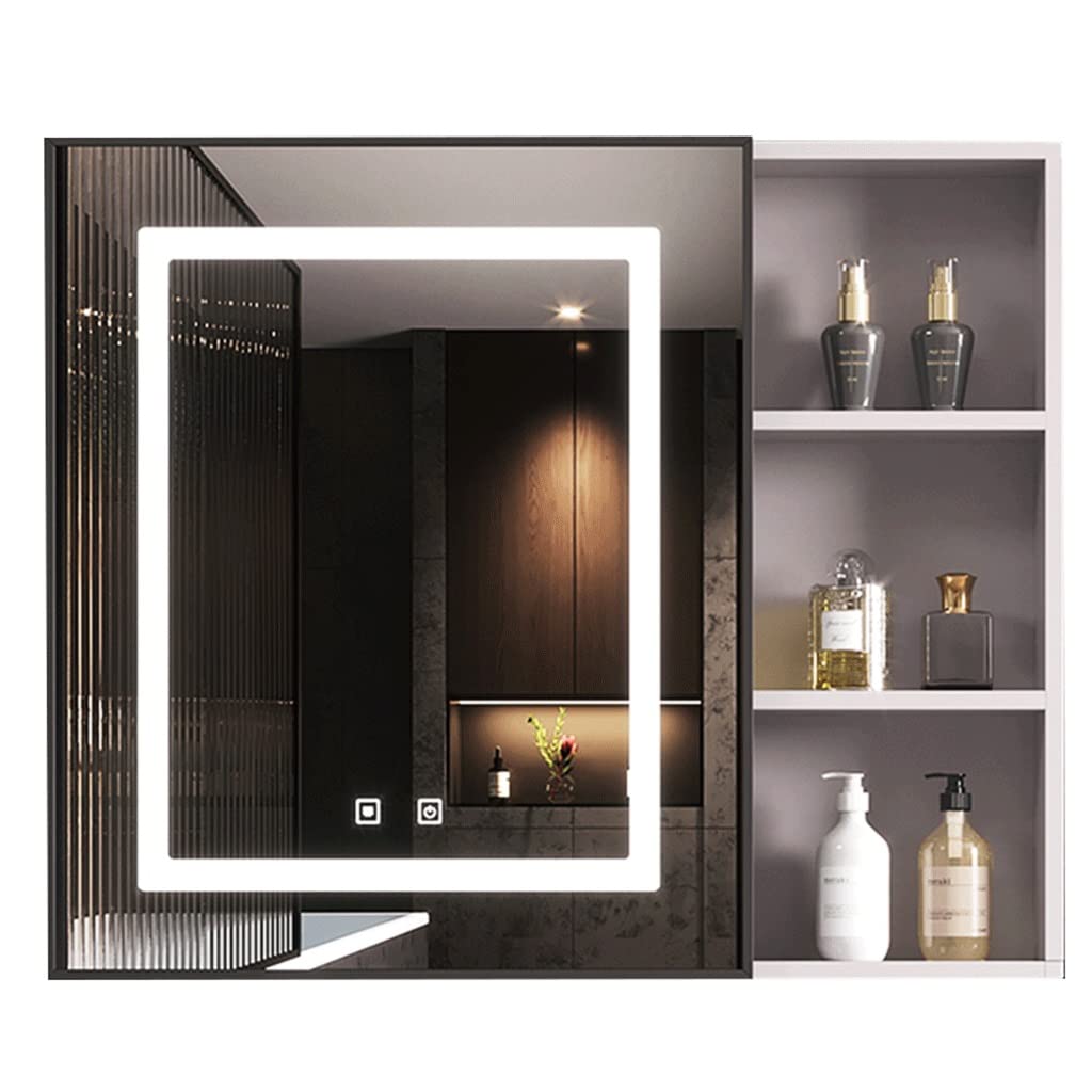 Recessed or Surface Mount LED Mirror Medicine Cabinet with Lights – Touch Button, Defogger & Storage Shelves – 60cm Grey Bathroom Wall Cabinet for Modern Homes (Perfect for Small Bathrooms & Vanity Areas)