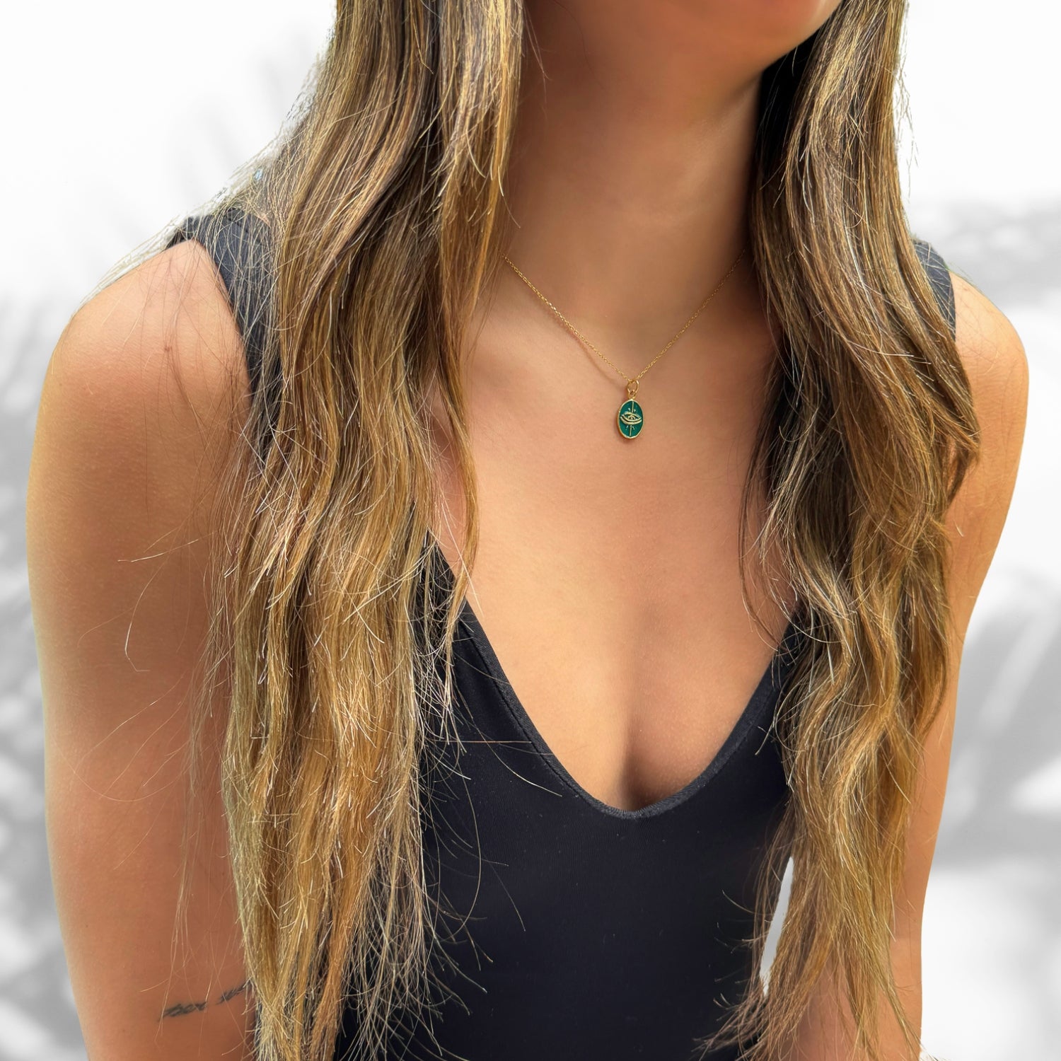 Evil Eye Necklace for Women - Minimalist Gold Pendant with Green Enamel - Protection Jewelry for Everyday Wear, Gift for Her, Spiritual Accessory