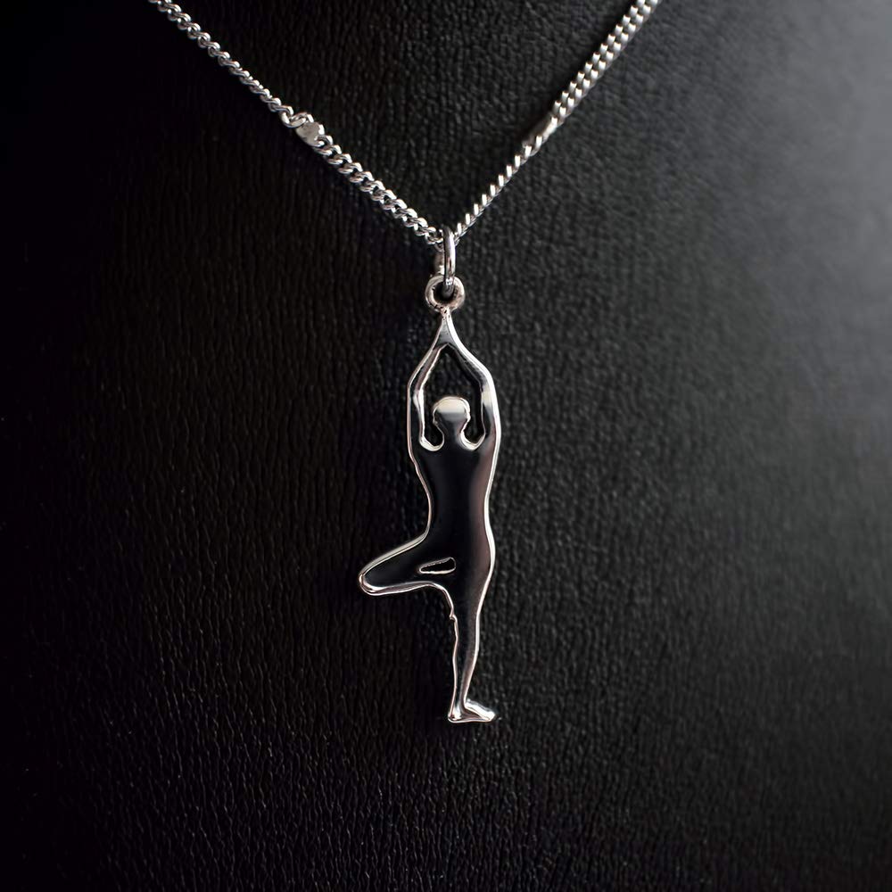 Sterling Silver Yoga Necklace with Tree Pose Charm - CrossFit Fitness Jewelry for Women - Gym & Yoga Accessory - Perfect for Workouts, Meditation & Everyday Wear