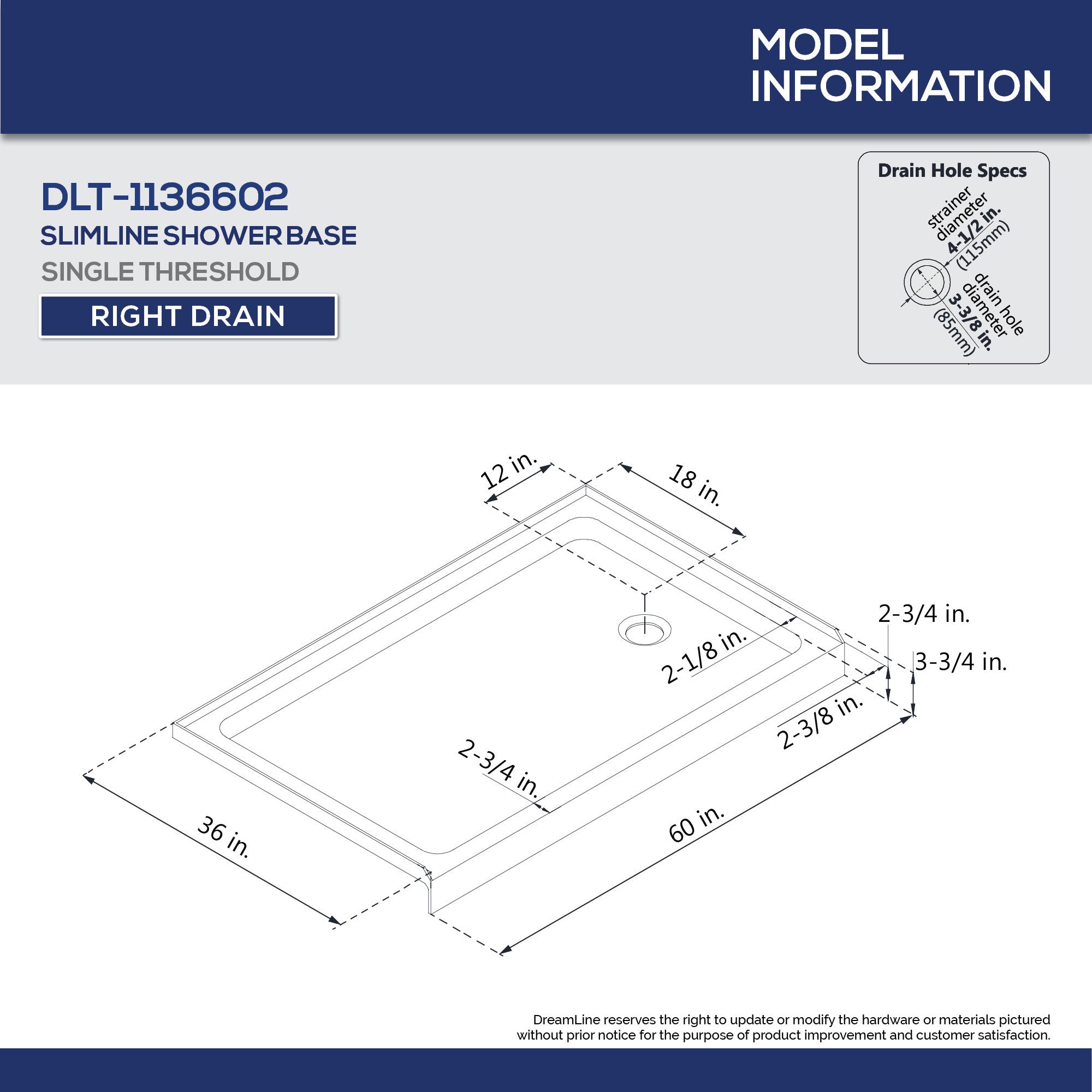 DreamLine Visions 36x60x76.75 Inch Sliding Shower Door - Chrome Finish with Left Drain & White Base Backwalls - Perfect for Modern Bathroom Renovations and Space-Saving Designs