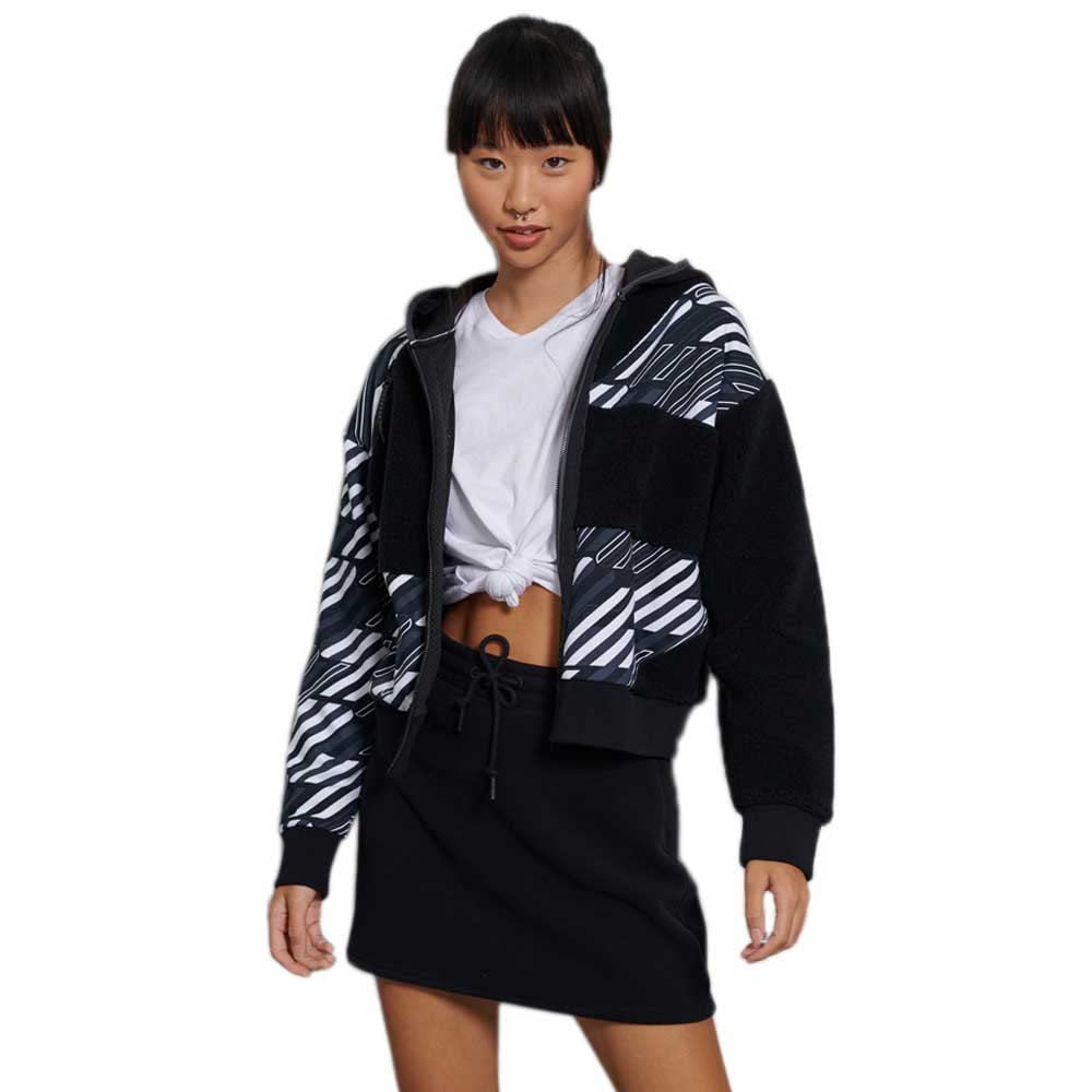 Superdry Women's Slim Fit Sportstyle Energy Rib Sherpa Zip Hoodie - Cozy Fleece Jacket for Running, Gym & Casual Winter Wear