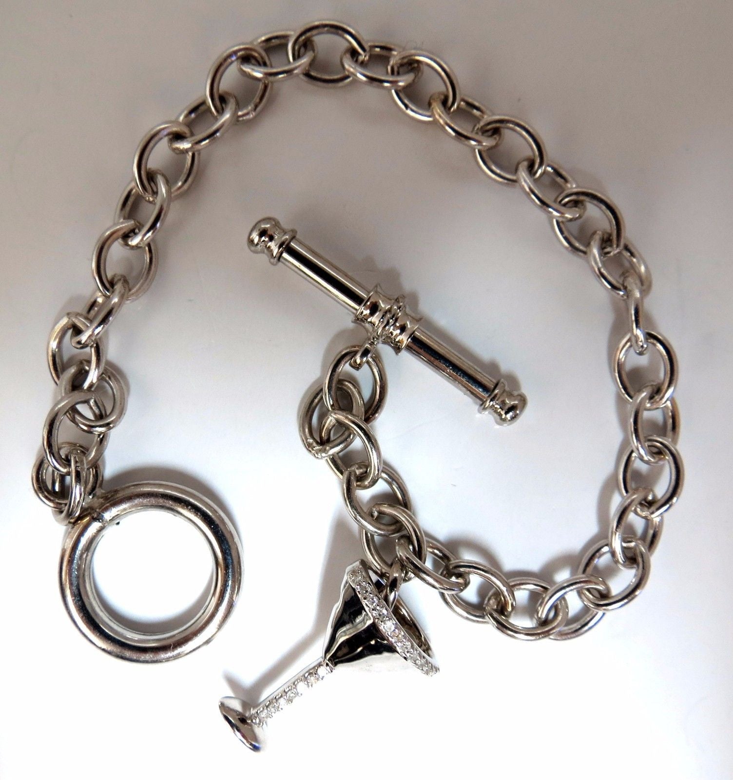 14kt Gold Martini Charm Toggle Bracelet with 0.15ct Diamonds - Elegant Jewelry for Cocktail Parties, Date Nights & Special Occasions