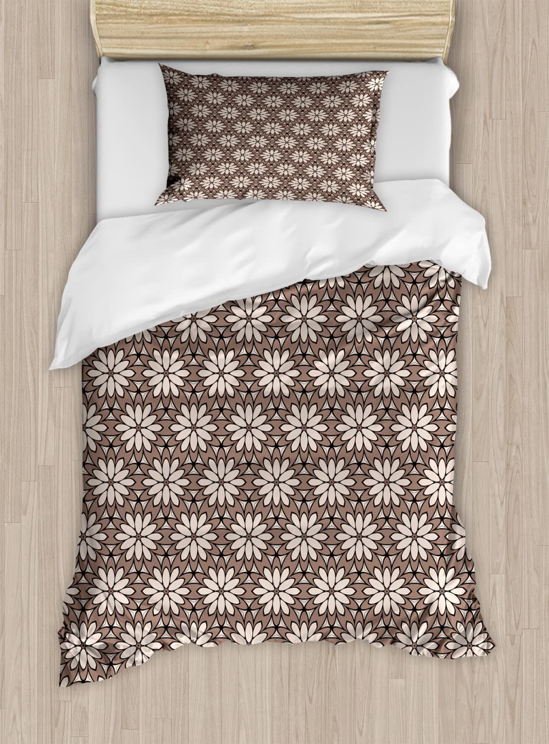 Ambesonne Chocolate Duvet Cover Set - Classic Floral Bohemian Design in Warm Taupe & Ivory, 2-Piece King Size Bedding with 2 Pillowcases | Earth Tone Boho Decor for Cozy Bedroom & Guest Room